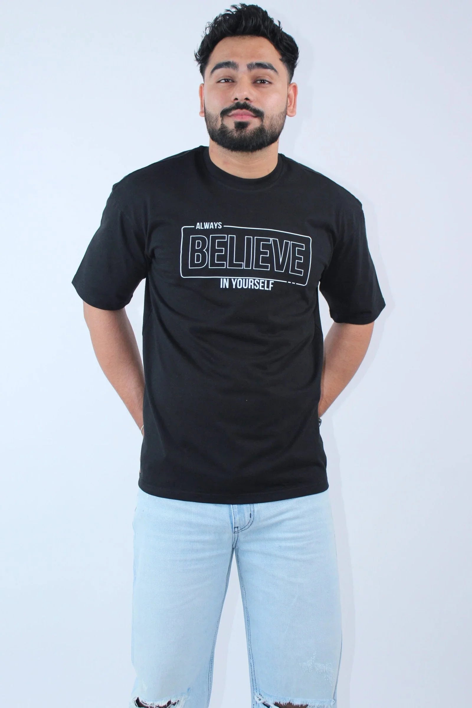 Printed Black Solid Oversized T-Shirt - Calywer