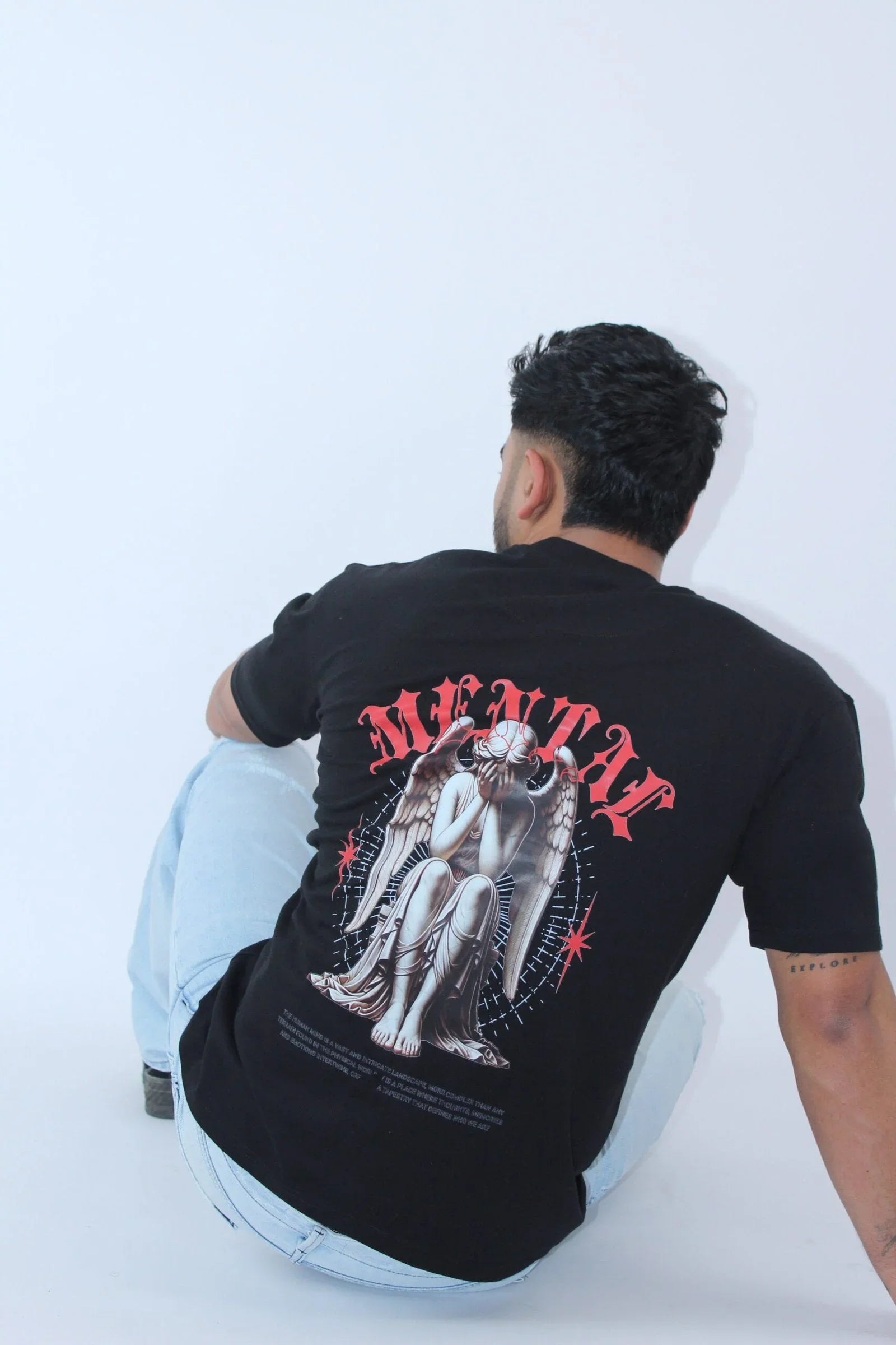 Printed Oversized Fit Solid Black T-Shirt - Calywer