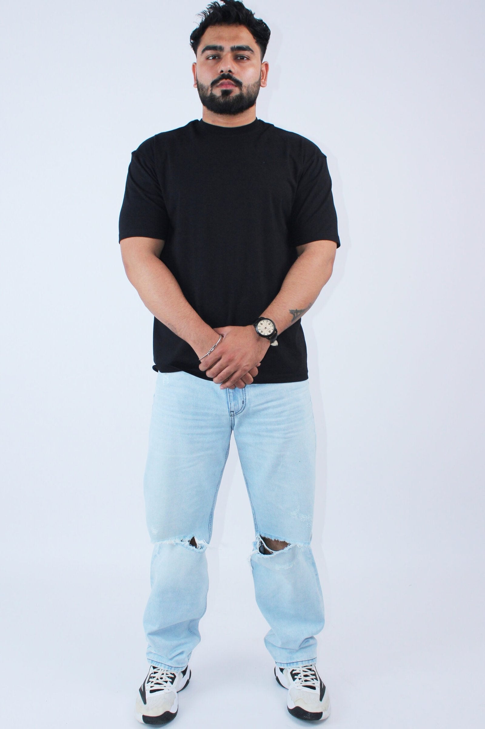 Printed Solid Black Oversized T-Shirt - Calywer