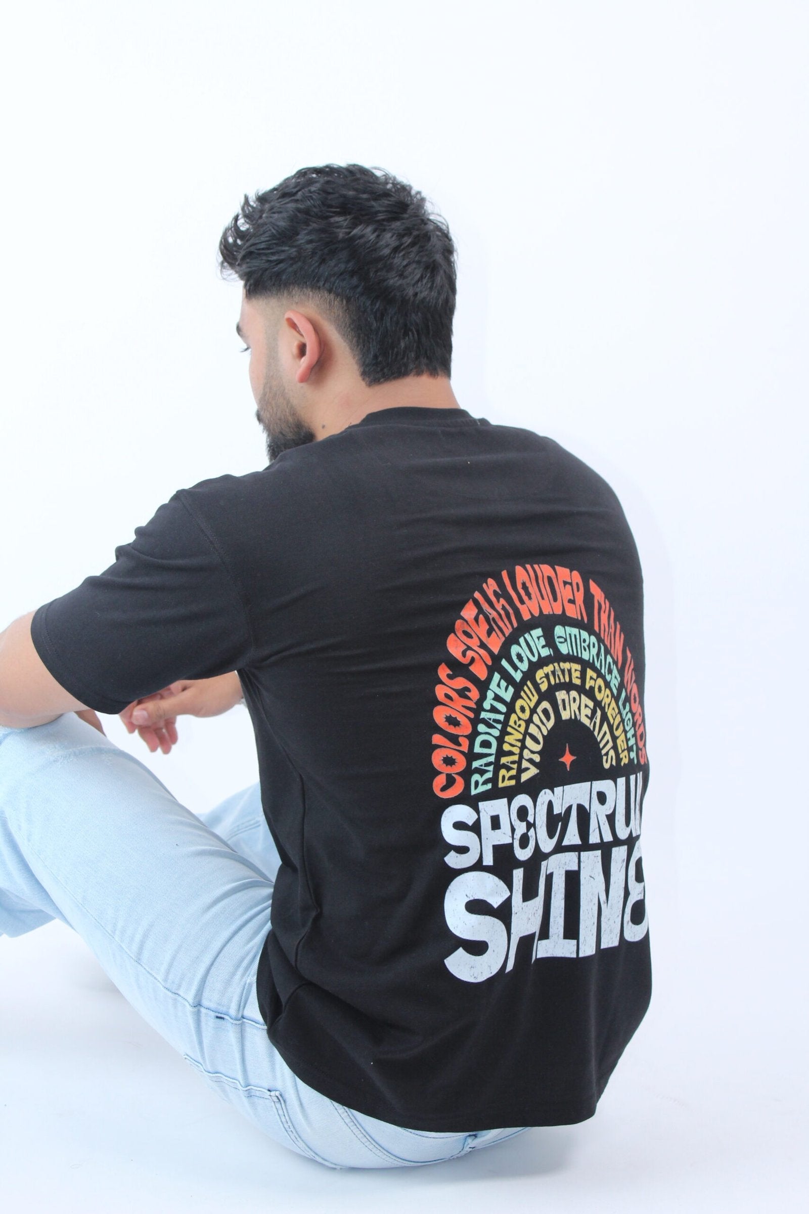 Printed Solid Black Oversized T-Shirt - Calywer