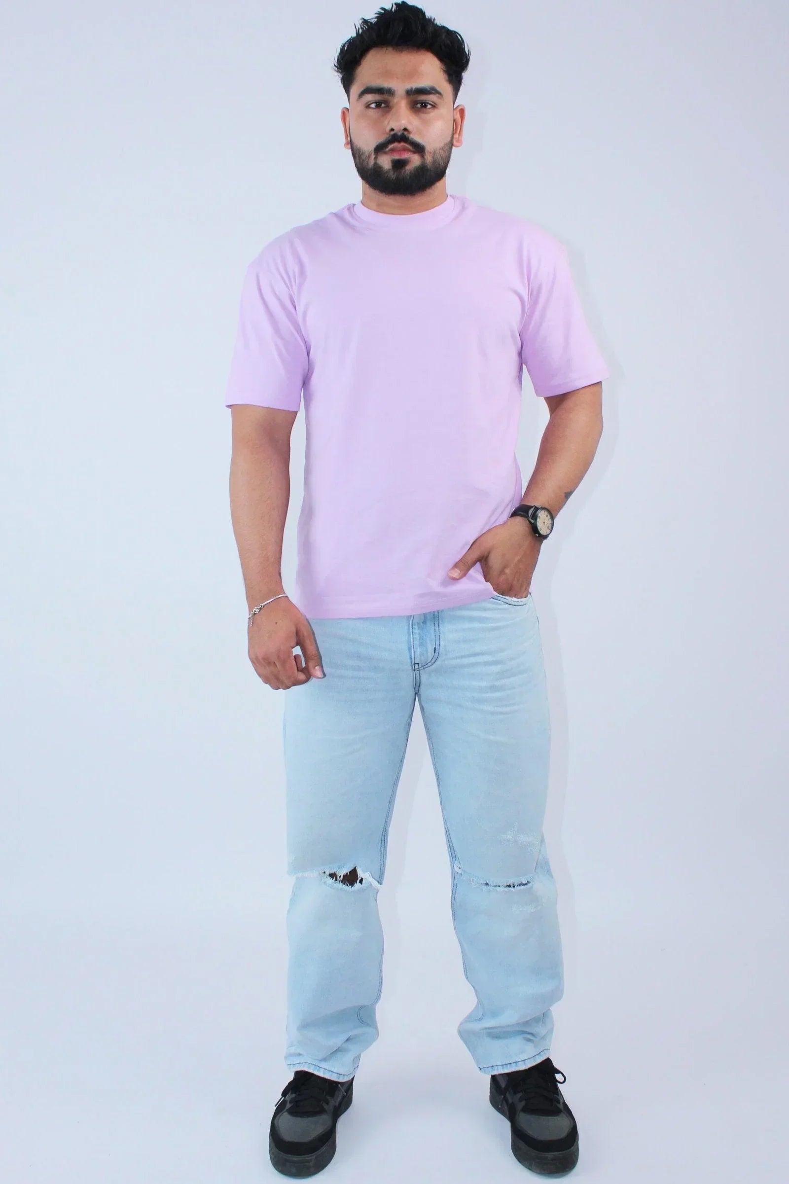 Printed Oversized Fit Lavender T-Shirt - Calywer