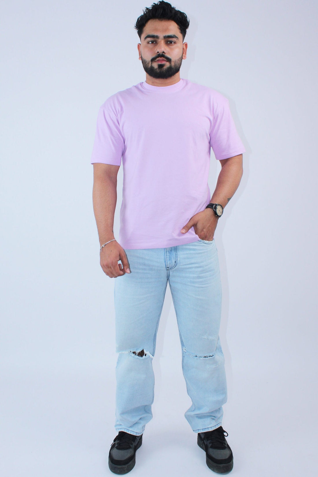 Printed Oversized Fit Lavender T-Shirt My Store