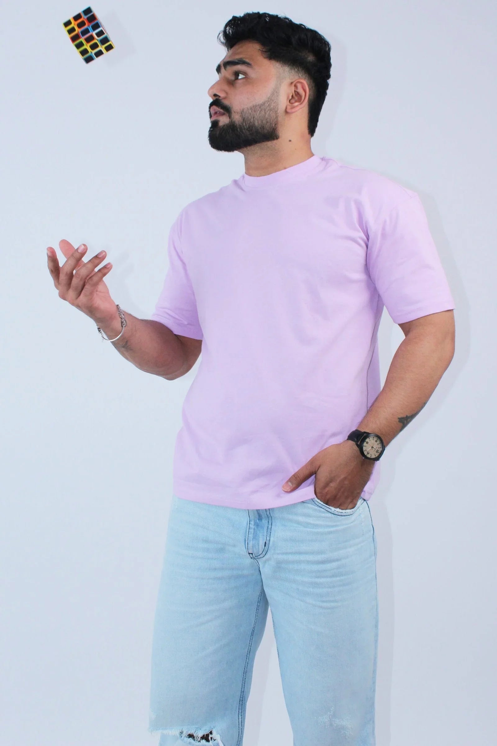 Printed Oversized Fit Lavender T-Shirt - Calywer