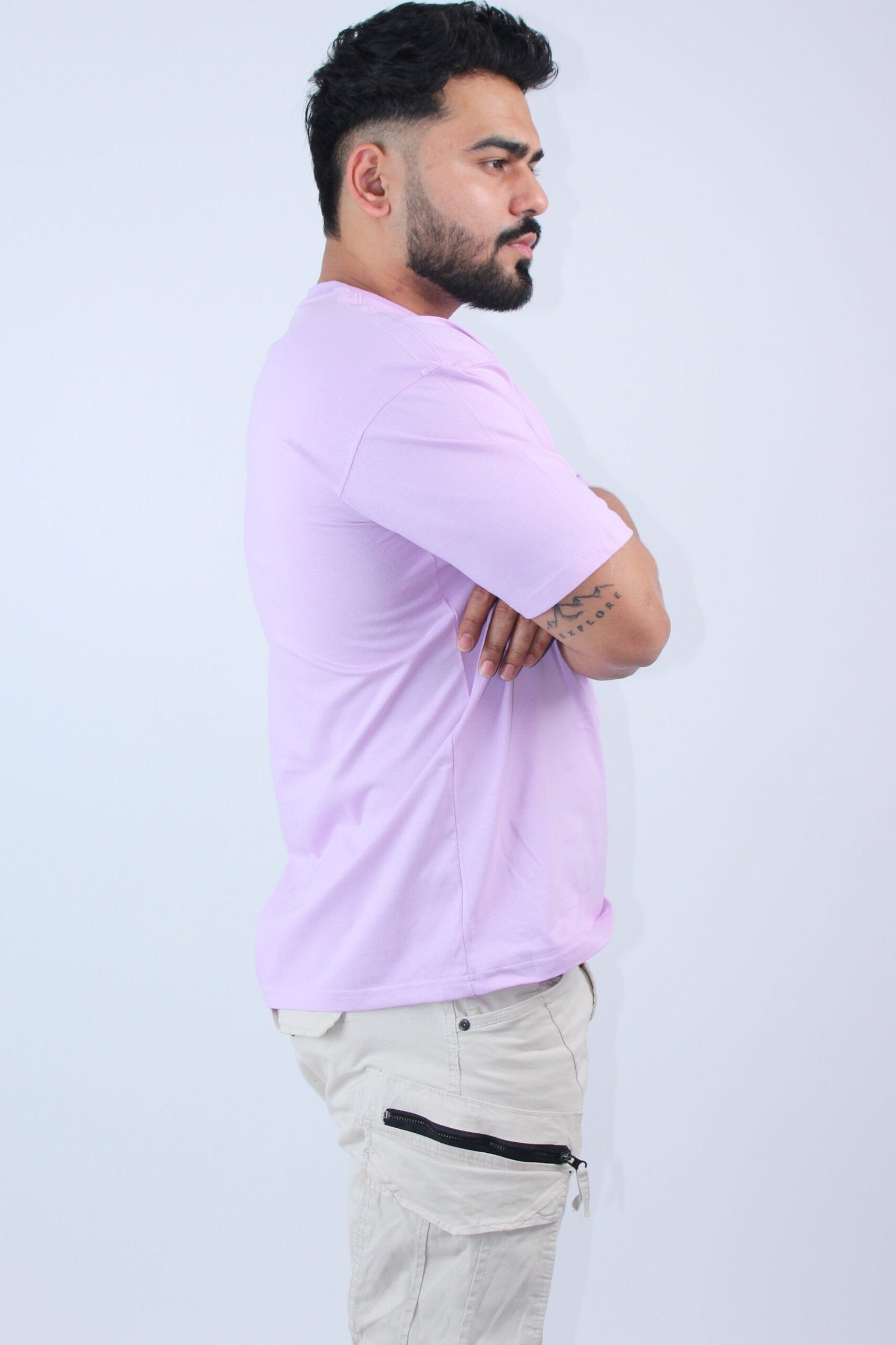 Oversized Fit 2-Way Stretch Lavender T-shirt - Calywer