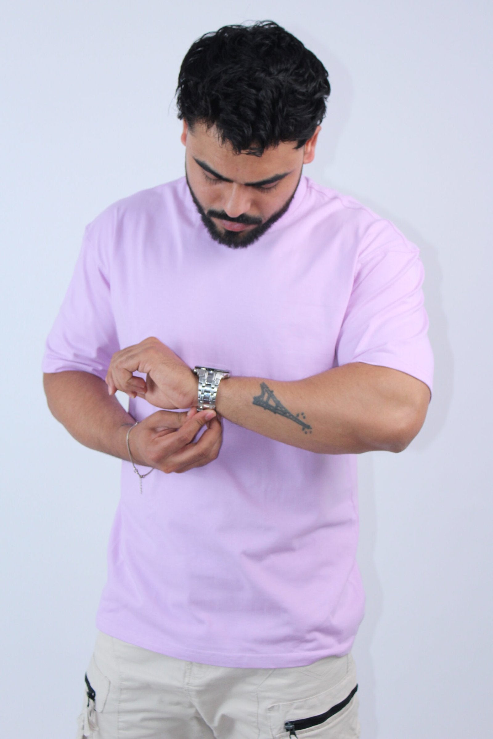 Oversized Fit 2-Way Stretch Lavender T-shirt - Calywer