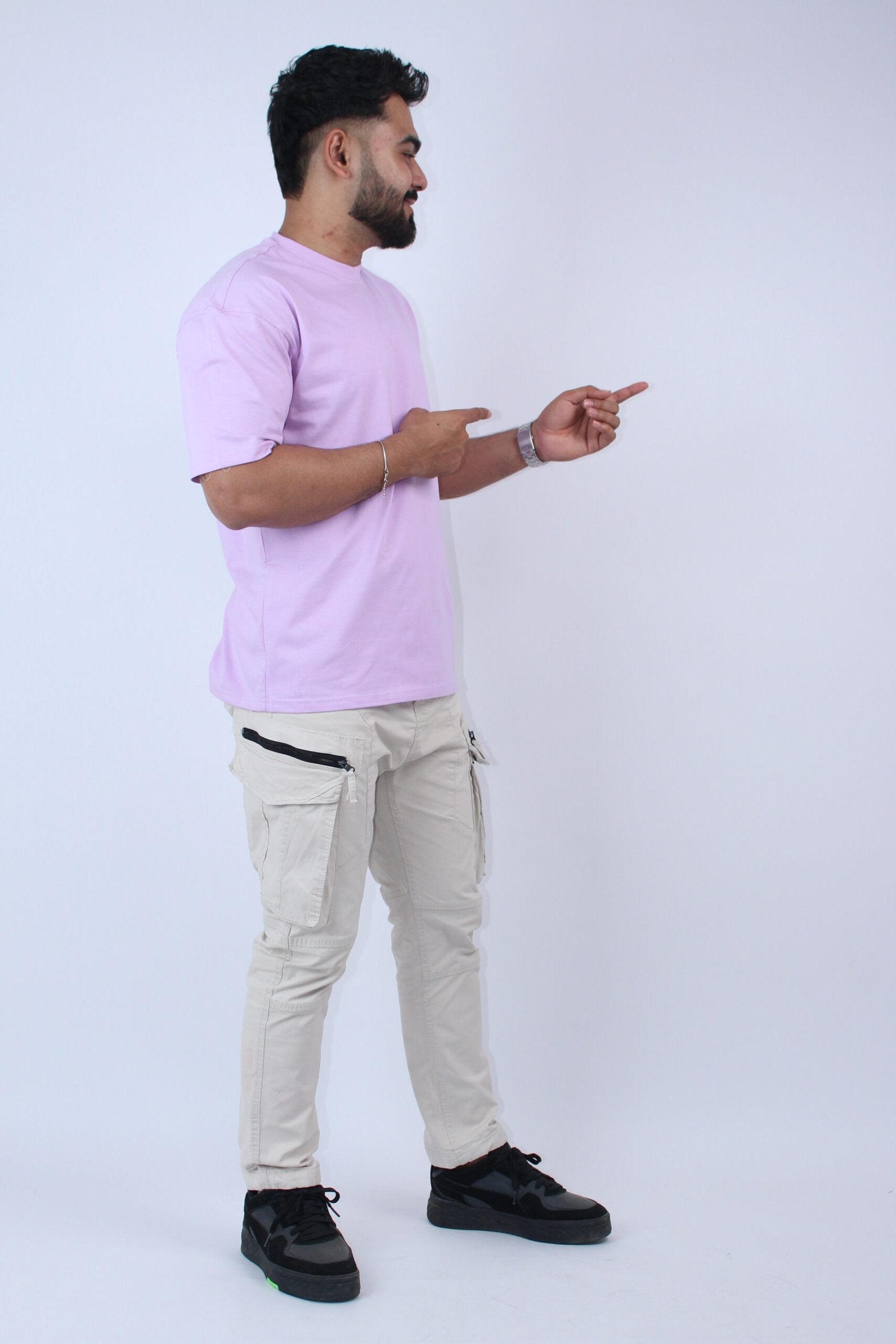 Oversized Fit 2-Way Stretch Lavender T-shirt - Calywer