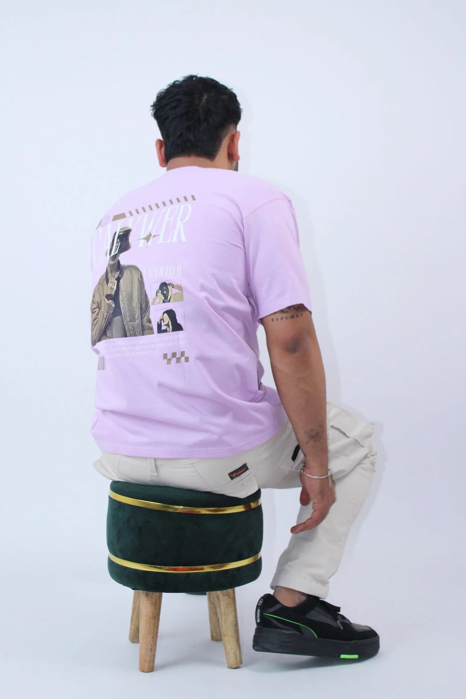 Printed Crew Neck 2-Way Oversized T-Shirt - Calywer