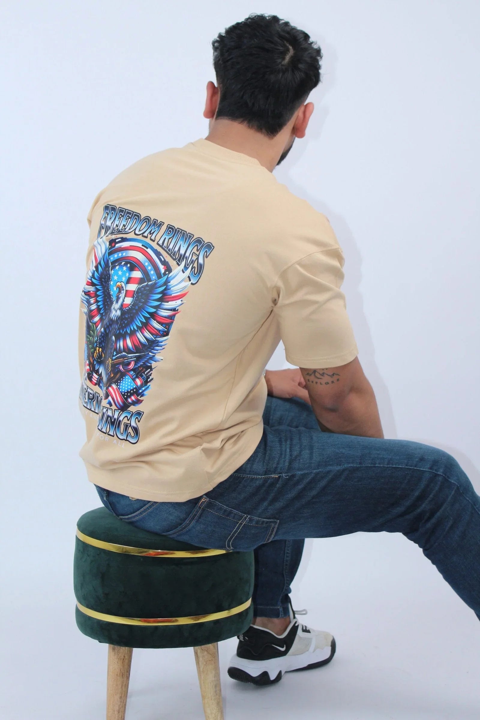 Printed Beige Oversized 2-Way T-Shirt - Calywer