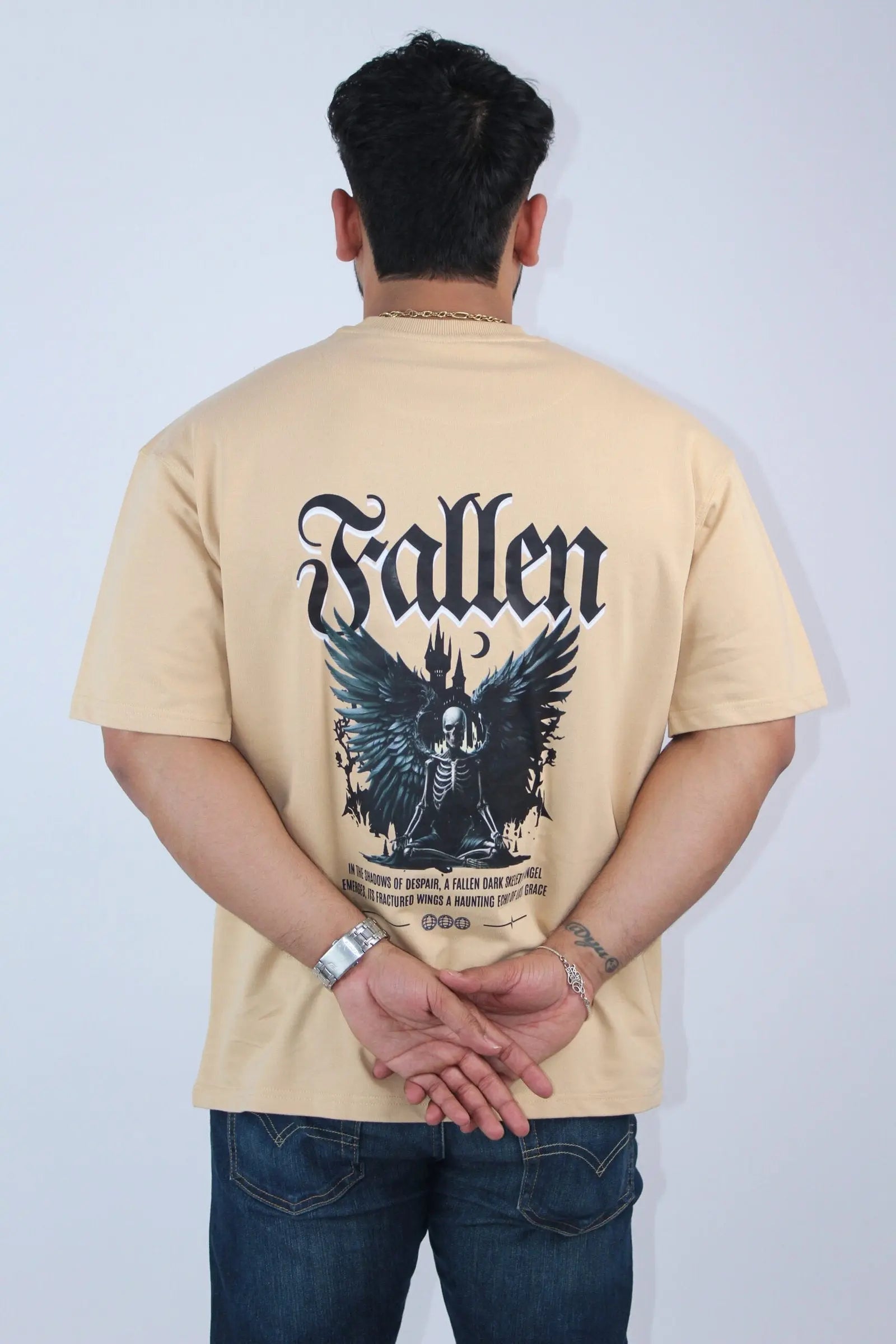 Men's Oversized Printed Beige T-shirt - Calywer