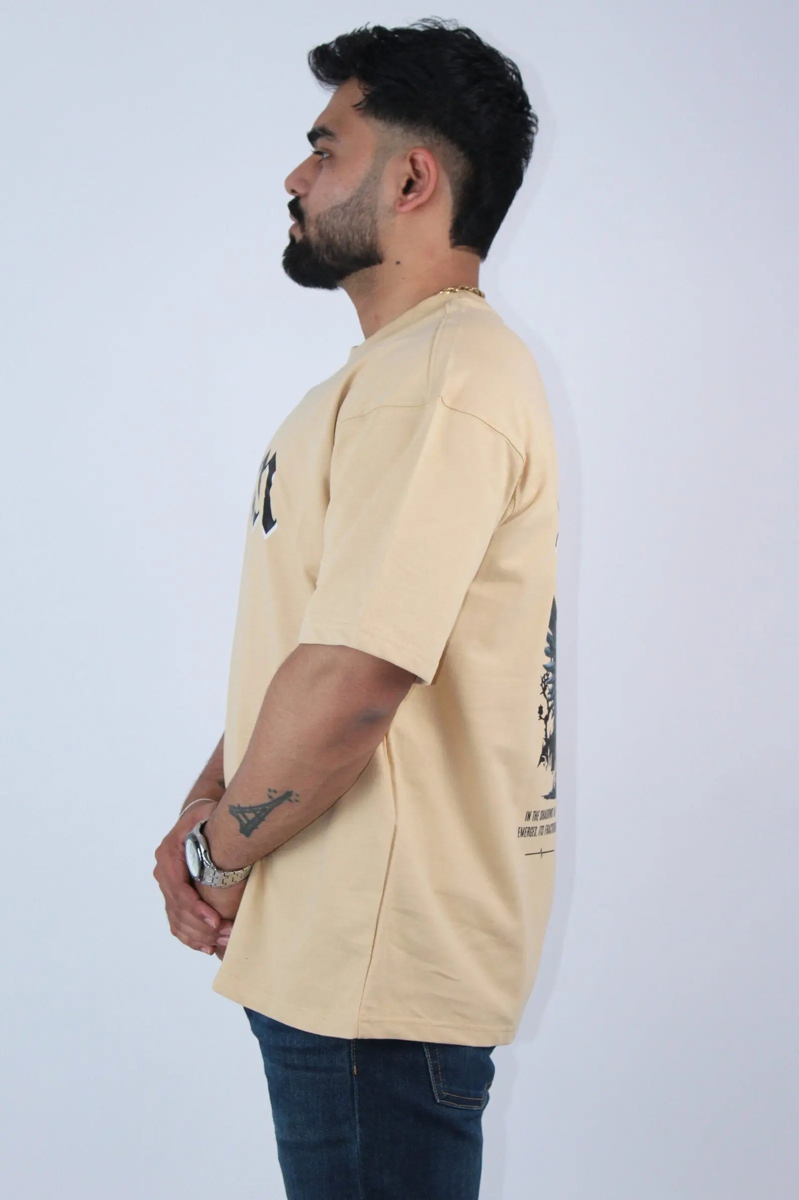 Men's Oversized Printed Beige T-shirt - Calywer