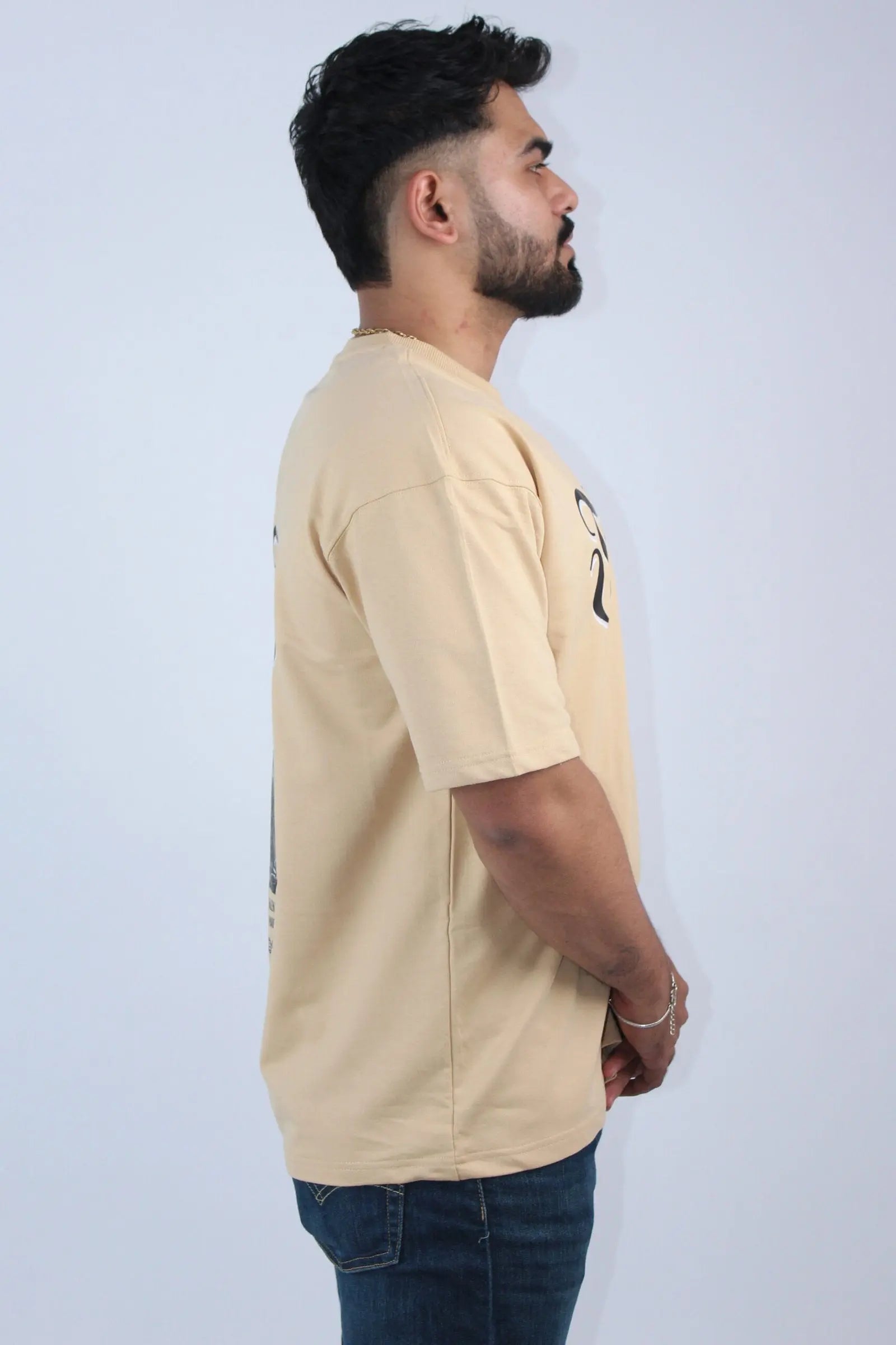 Men's Oversized Printed Beige T-shirt - Calywer