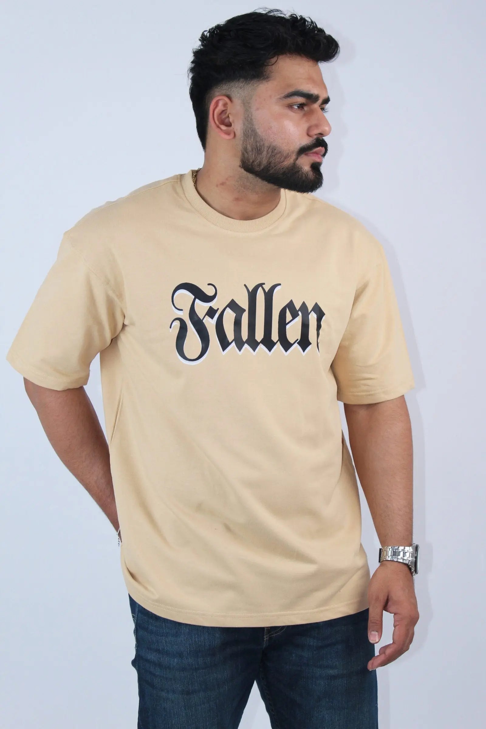 Men's Oversized Printed Beige T-shirt - Calywer