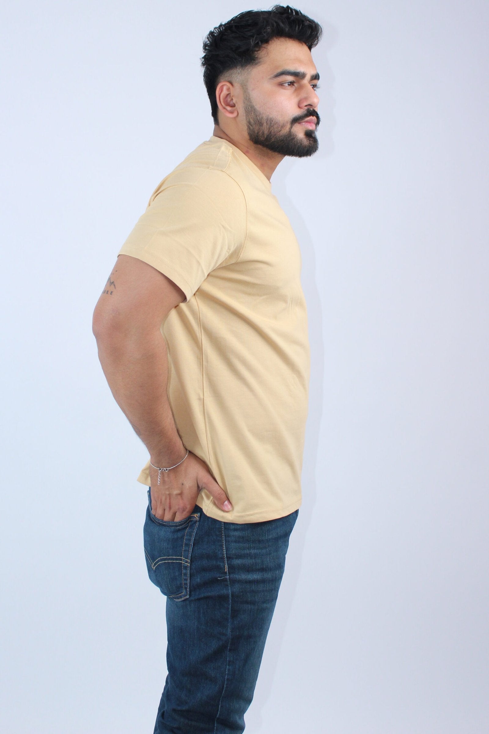 Slim Fit Stretch Beige T-Shirt - Calywer