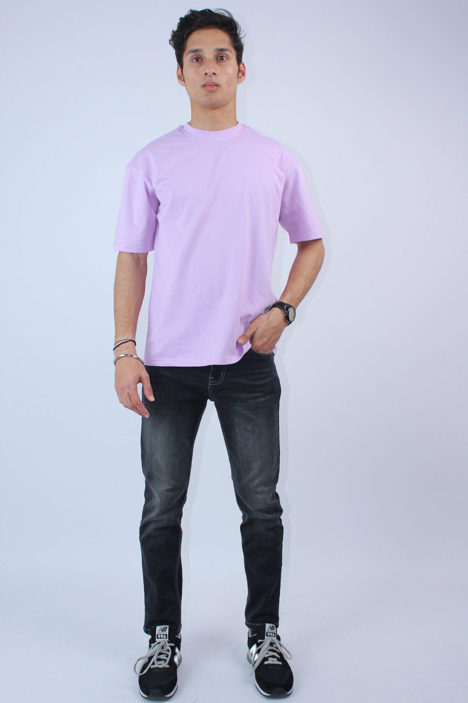 Oversized 2-Way Strech Lavender Printed T-Shirt - Calywer