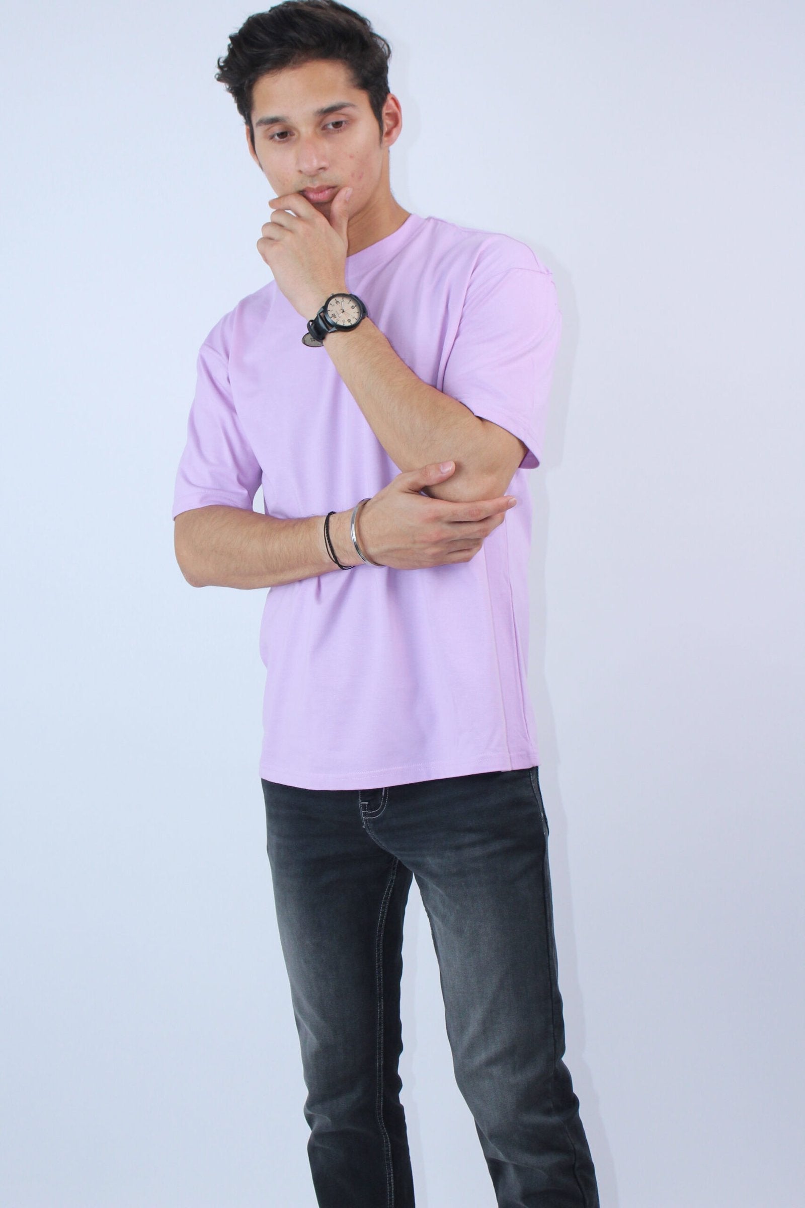 Oversized 2-Way Strech Lavender Printed T-Shirt - Calywer