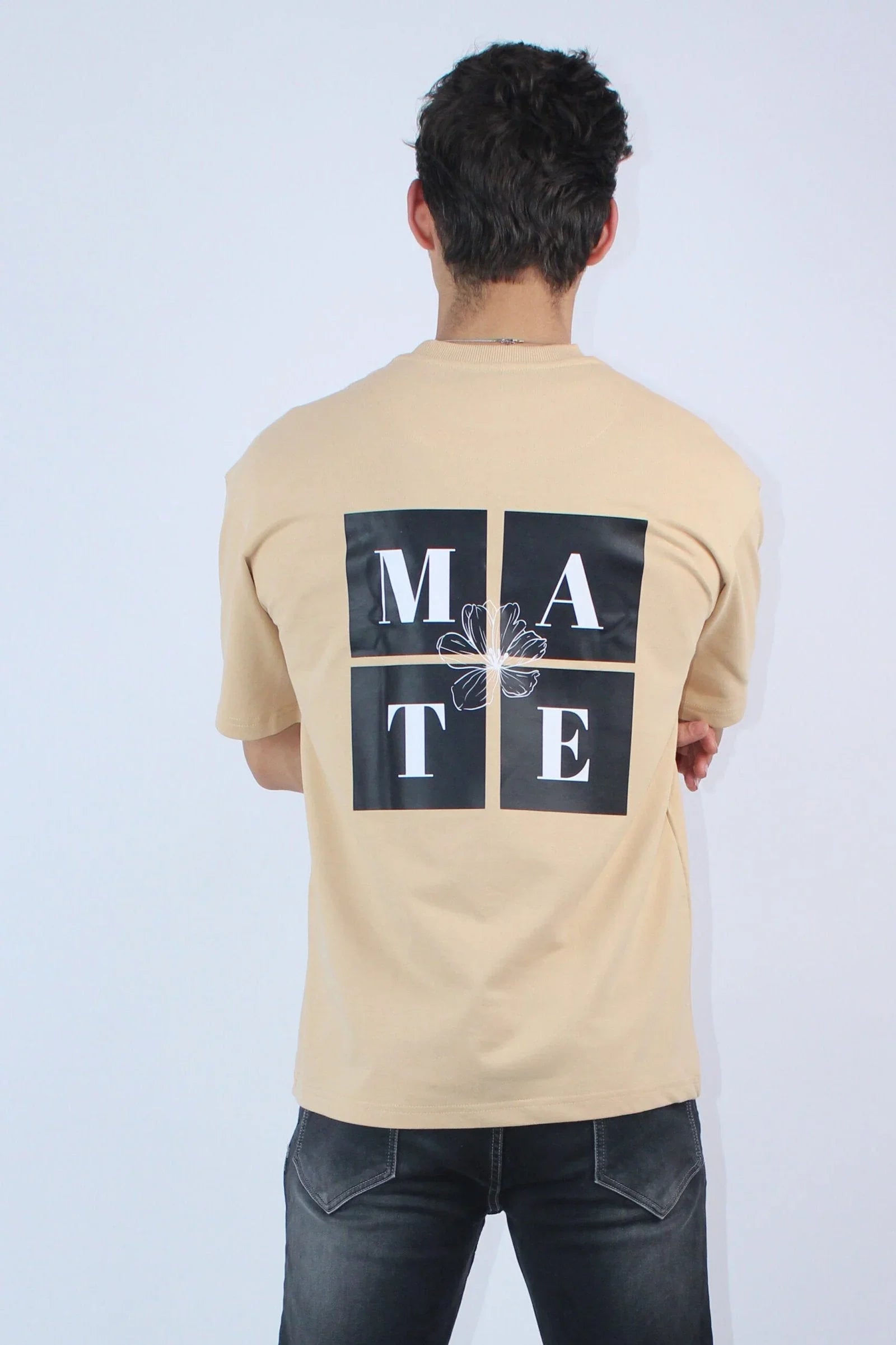 Printed Oversized Fit Beige T-shirt - Calywer