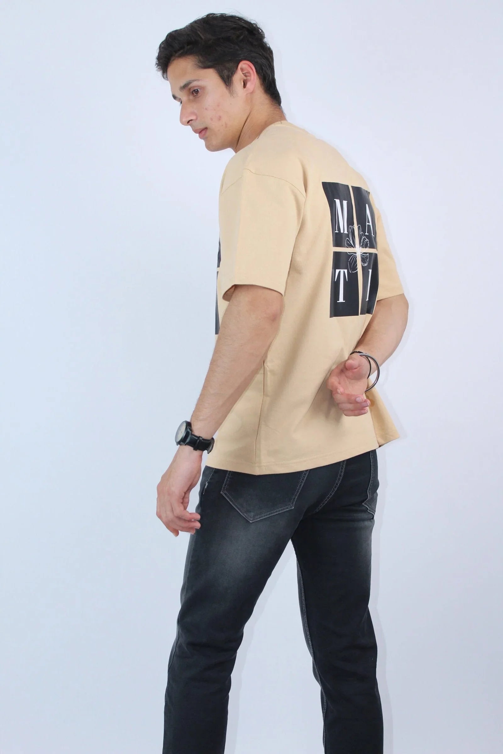 Printed Oversized Fit Beige T-shirt - Calywer