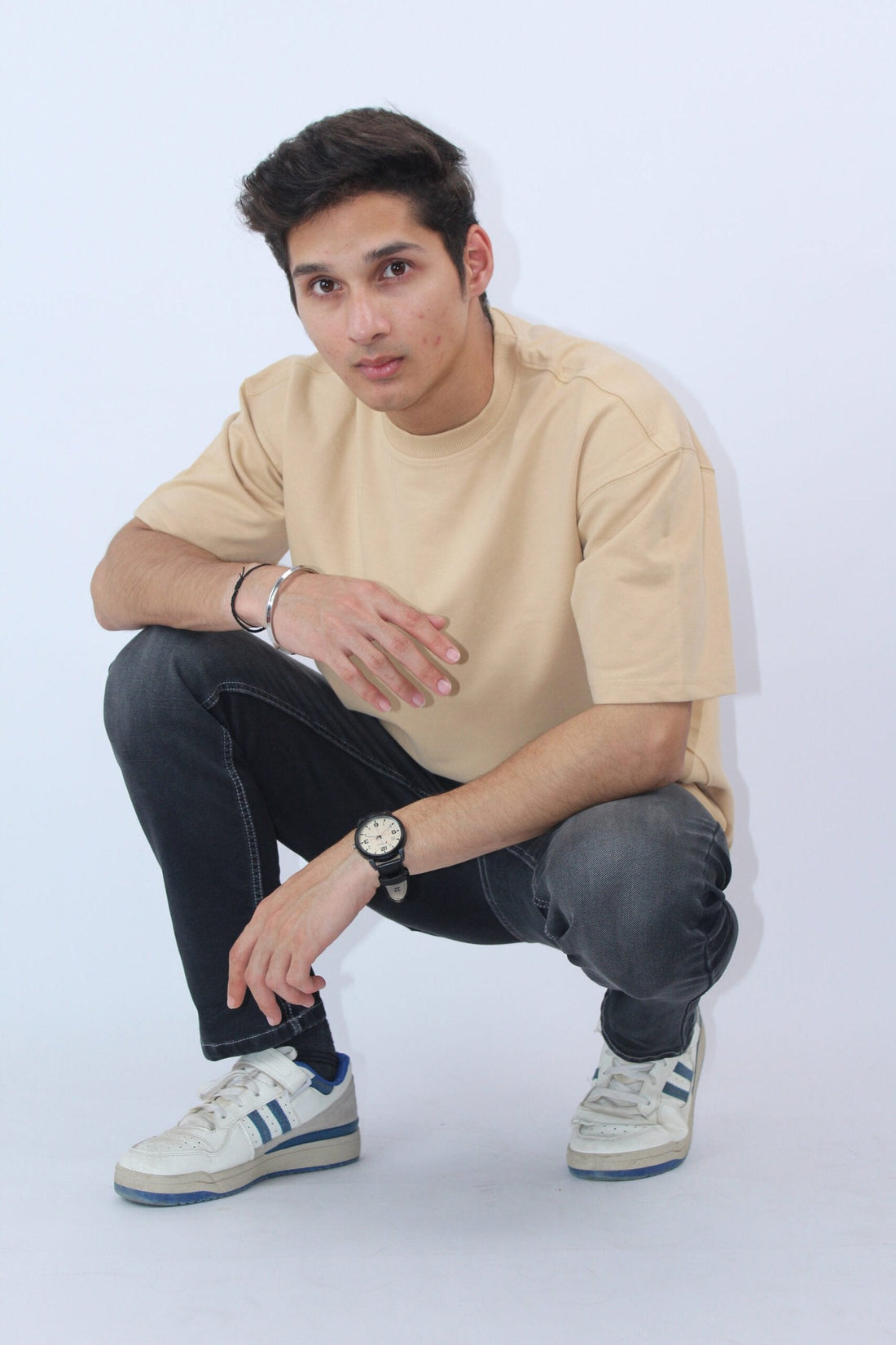 Oversized Printed 2-Way Stretch Beige T-Shirt My Store