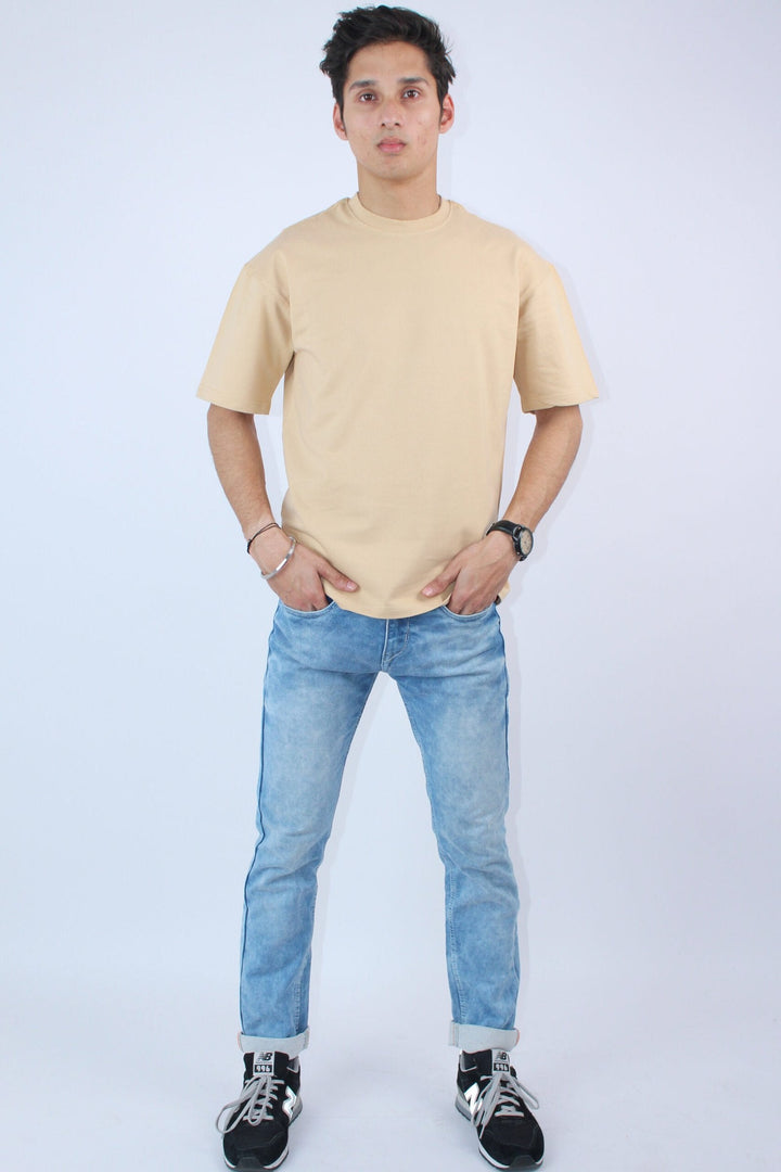 Printed Beige Solid Oversized 2-Way T-Shirt My Store