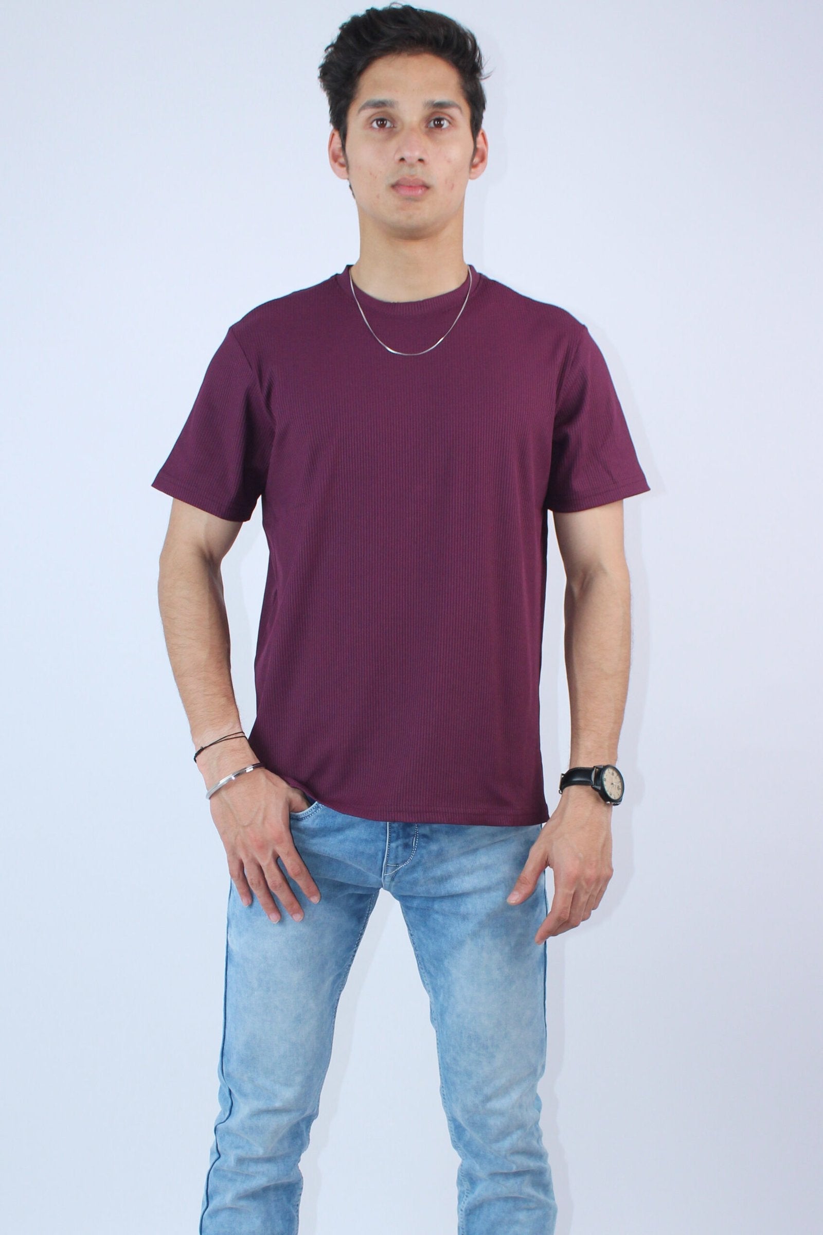 Men's Textured Ribbed Crew Neck T-Shirt - Calywer