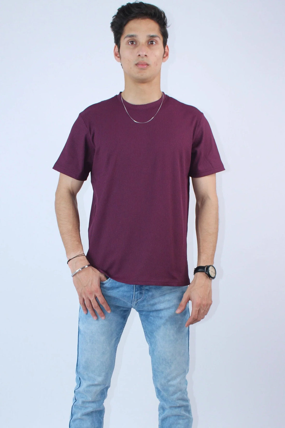 Men's Textured Ribbed Crew Neck T-Shirt My Store