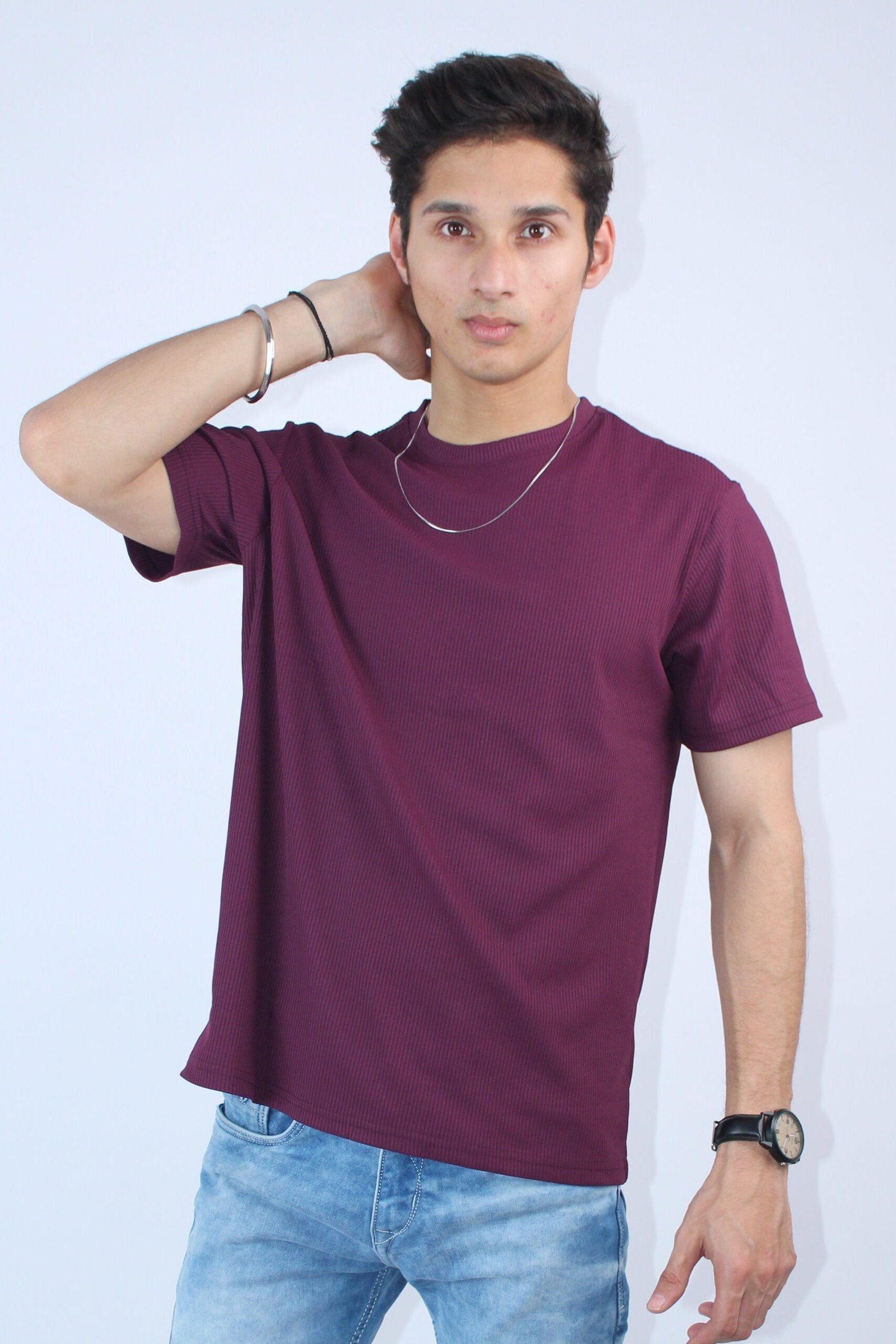 Men's Textured Ribbed Crew Neck T-Shirt - Calywer