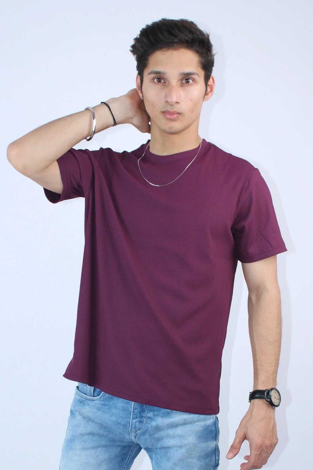 Men's Textured Ribbed Crew Neck T-Shirt My Store