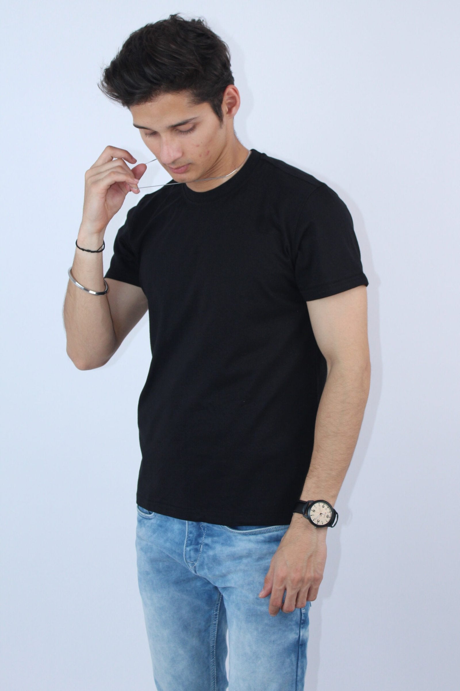 Slim Fit Stretch Black T Shirt For Men - Calywer