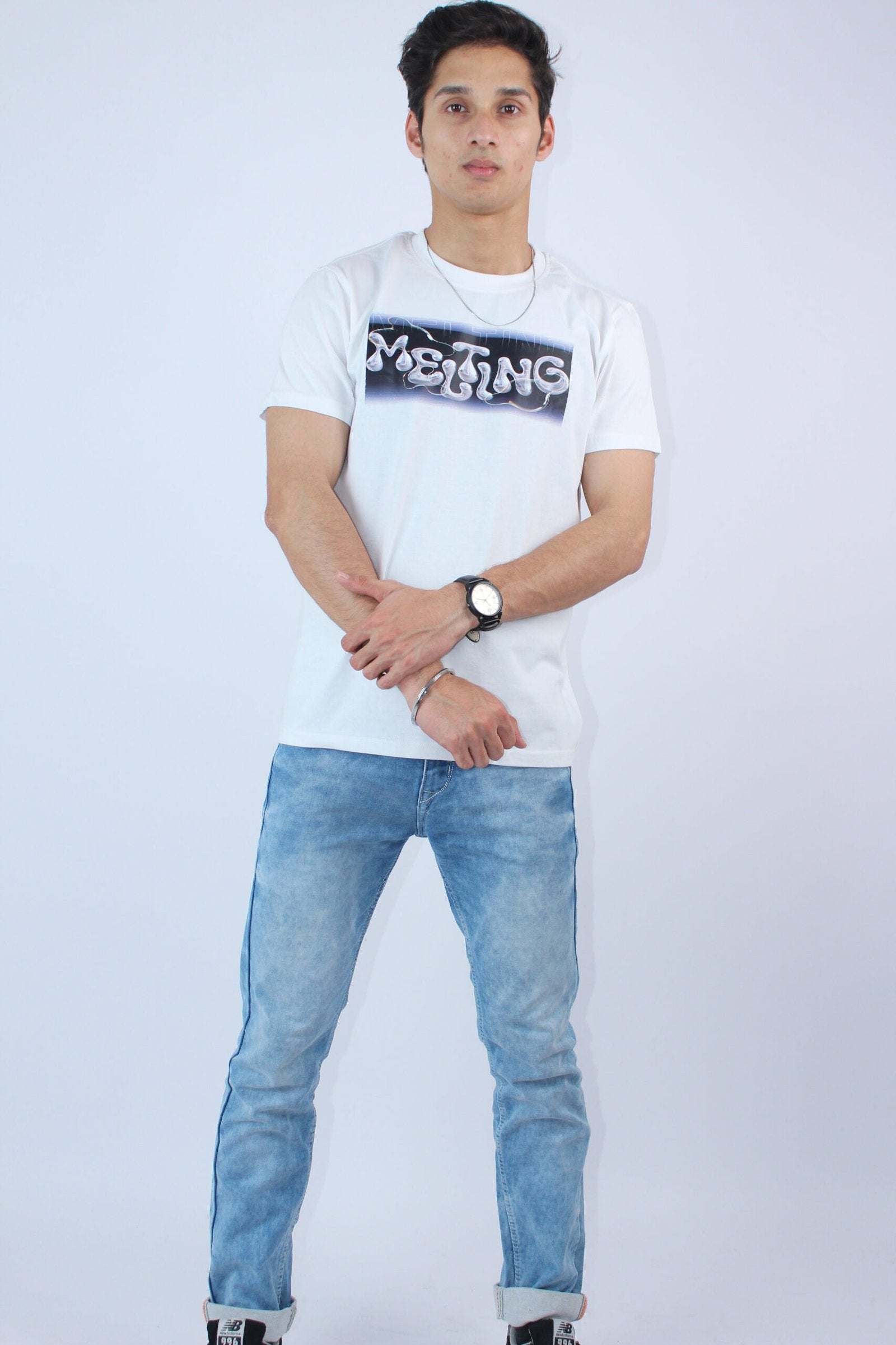 Men's White Printed Slim Fit T-Shirt - Calywer