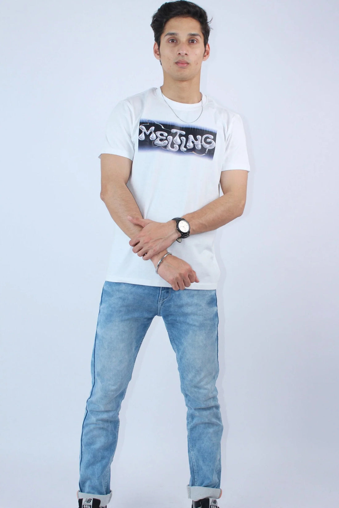 Men's White Printed Slim Fit T-Shirt My Store