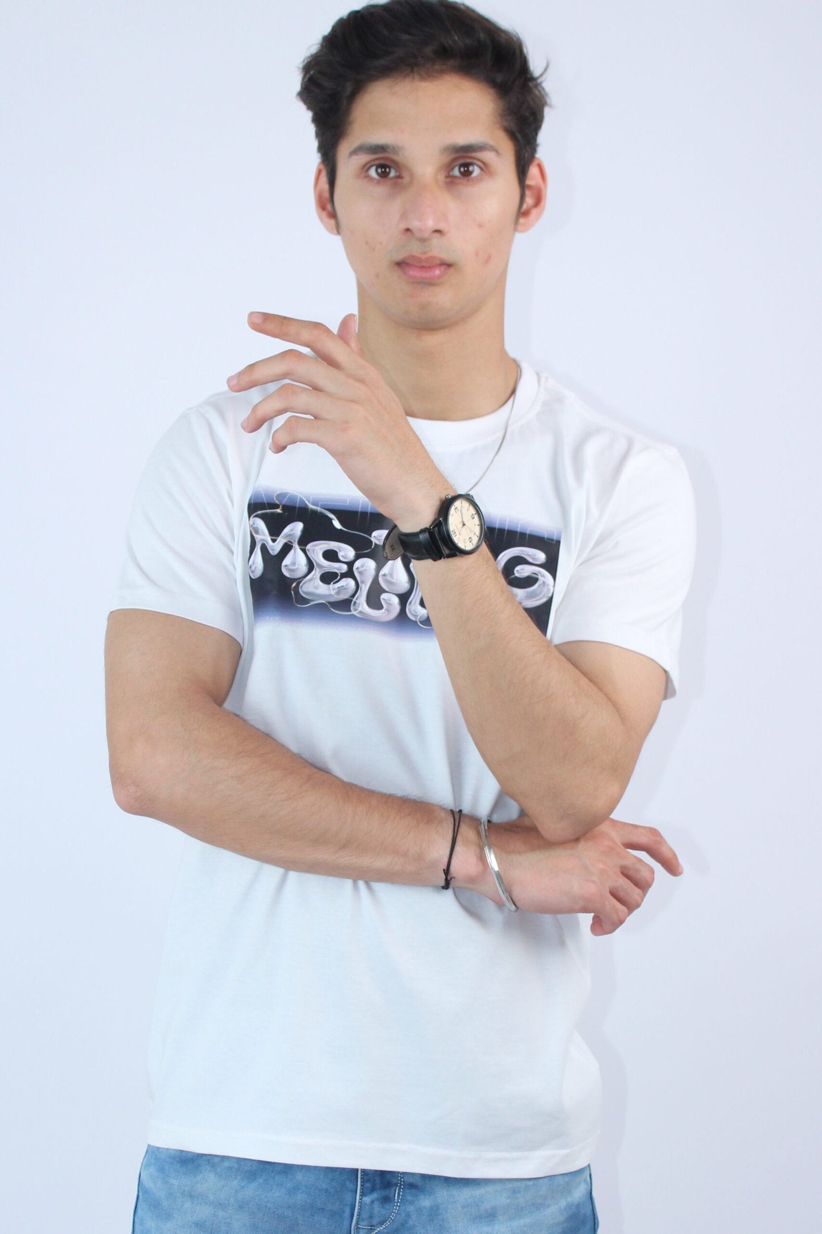 Men's White Printed Slim Fit T-Shirt - Calywer