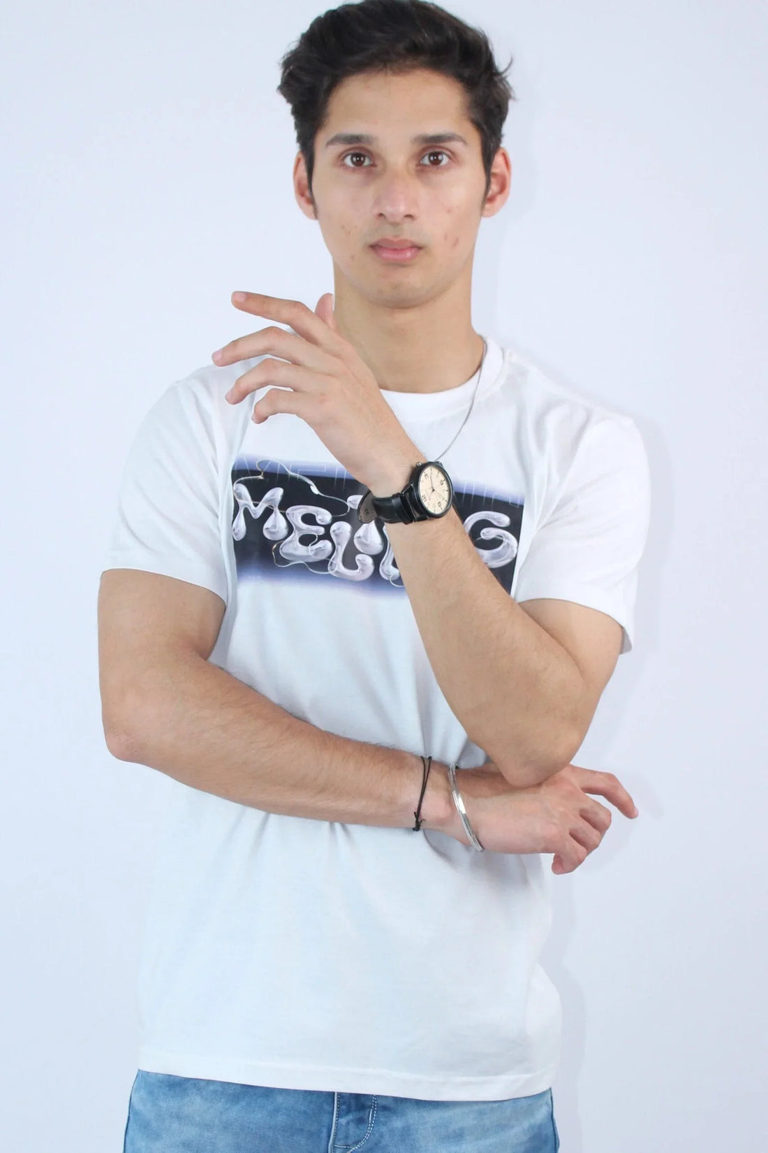 Men's White Printed Slim Fit T-Shirt My Store