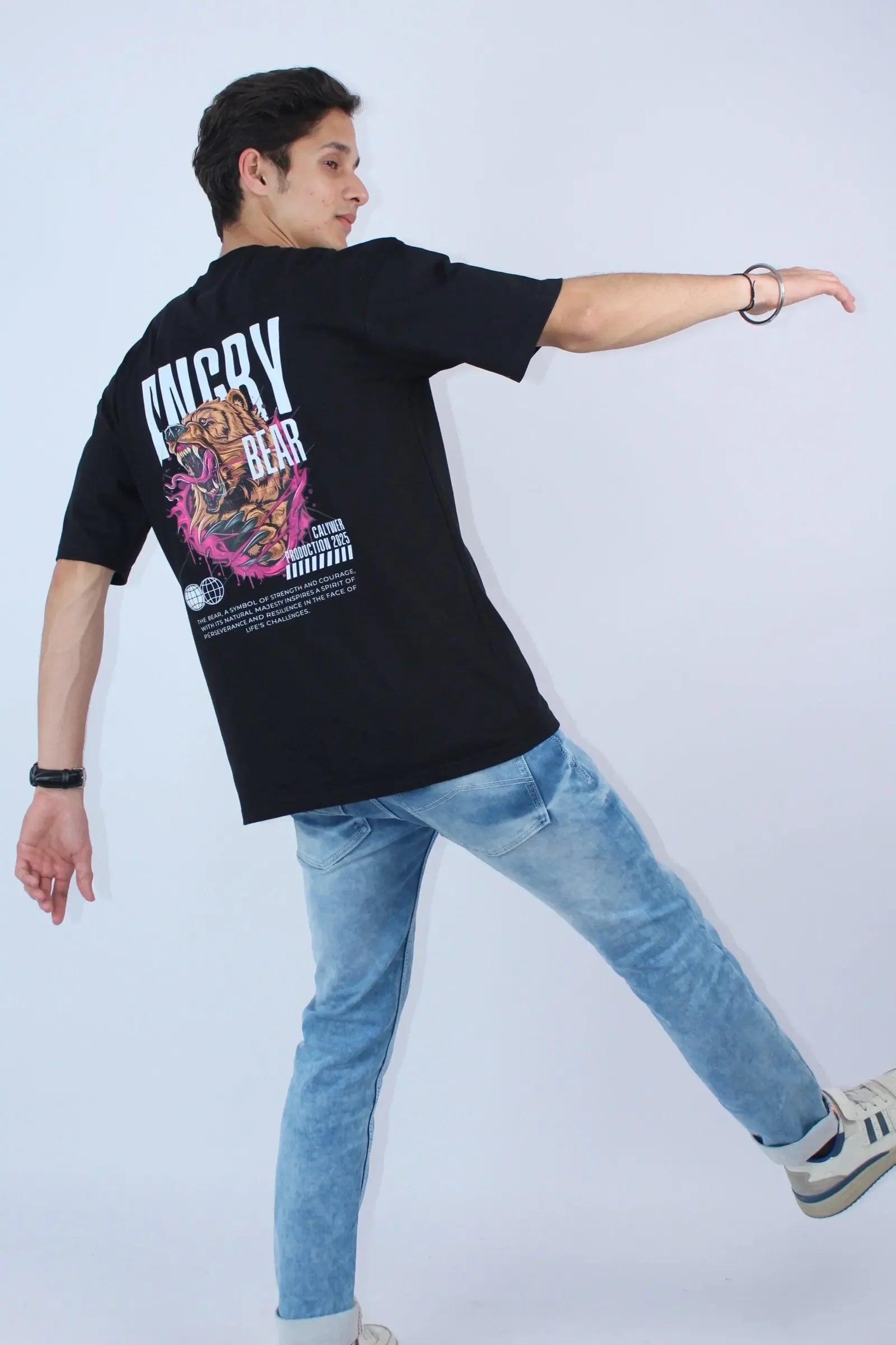 Men's Black Oversized Printed T-Shirt - Calywer