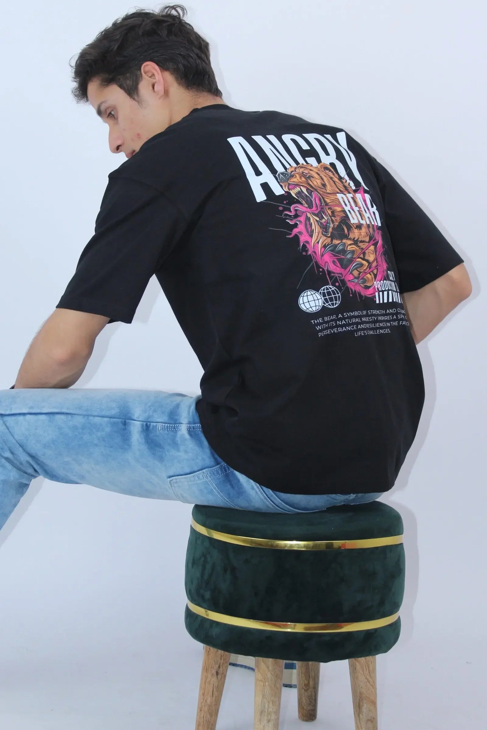 Men's Black Oversized Printed T-Shirt - Calywer