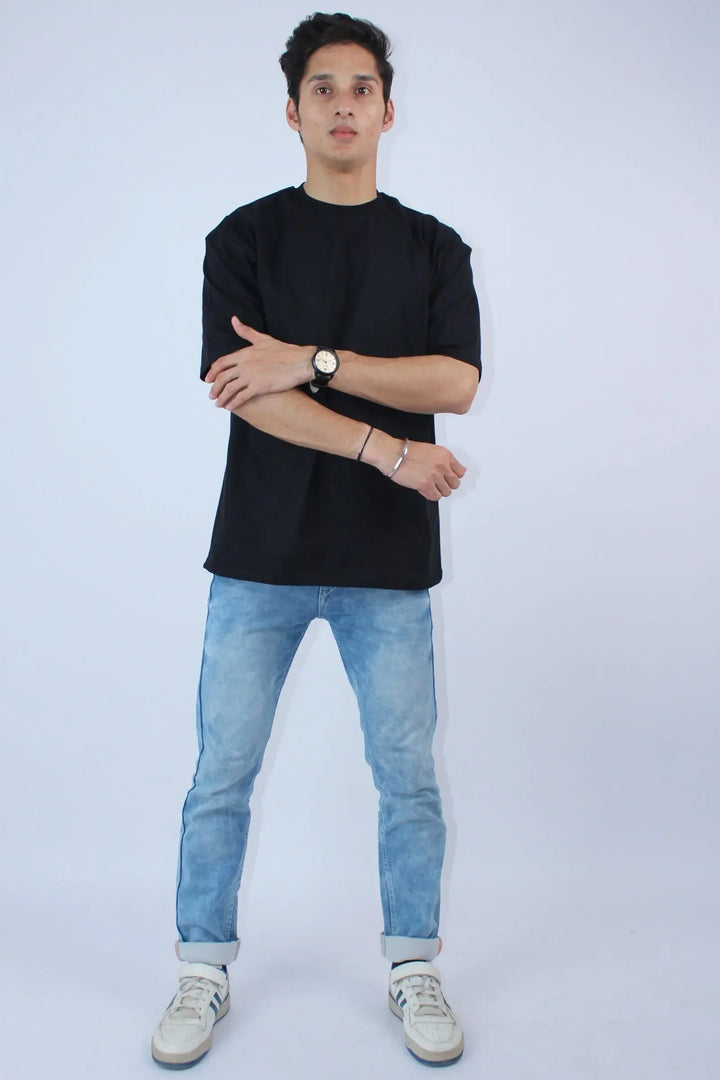 Men's Printed Oversized Solid Black T-shirt - My Store