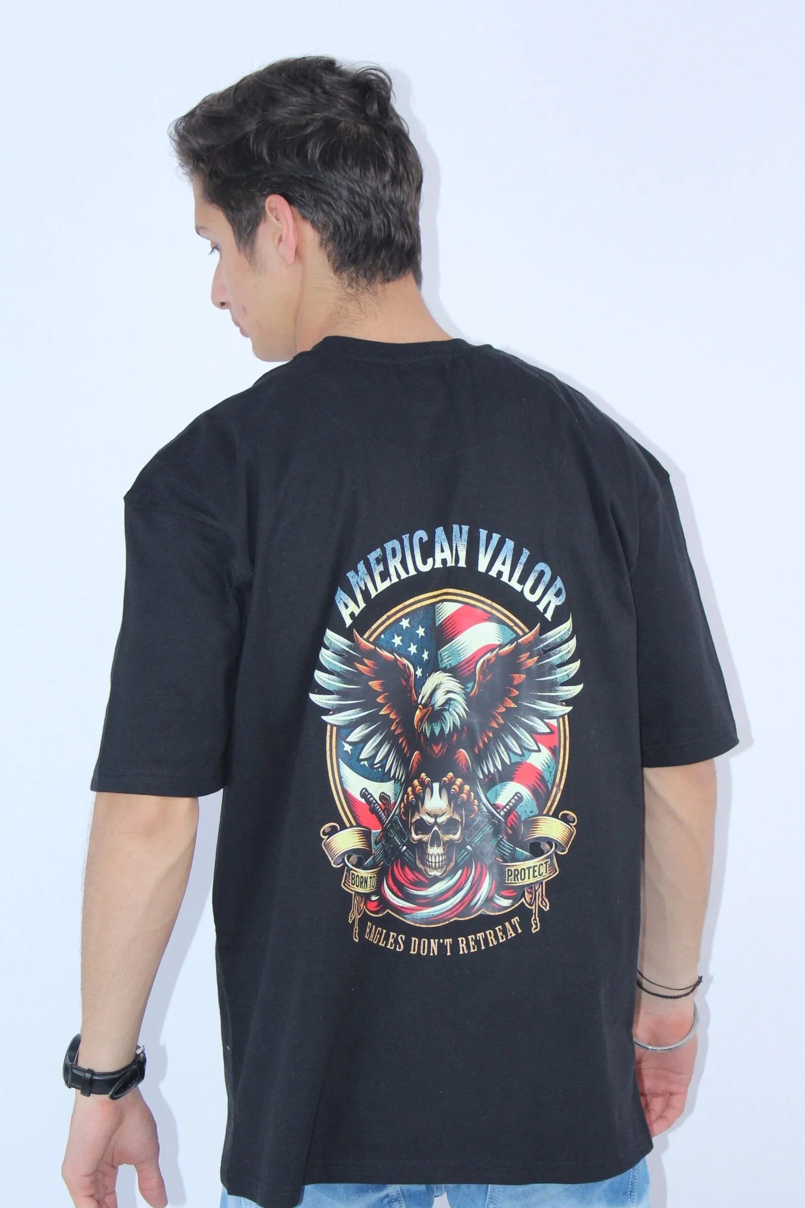 Printed Oversized Fit 4-Way Stretch Black T-Shirt - Calywer