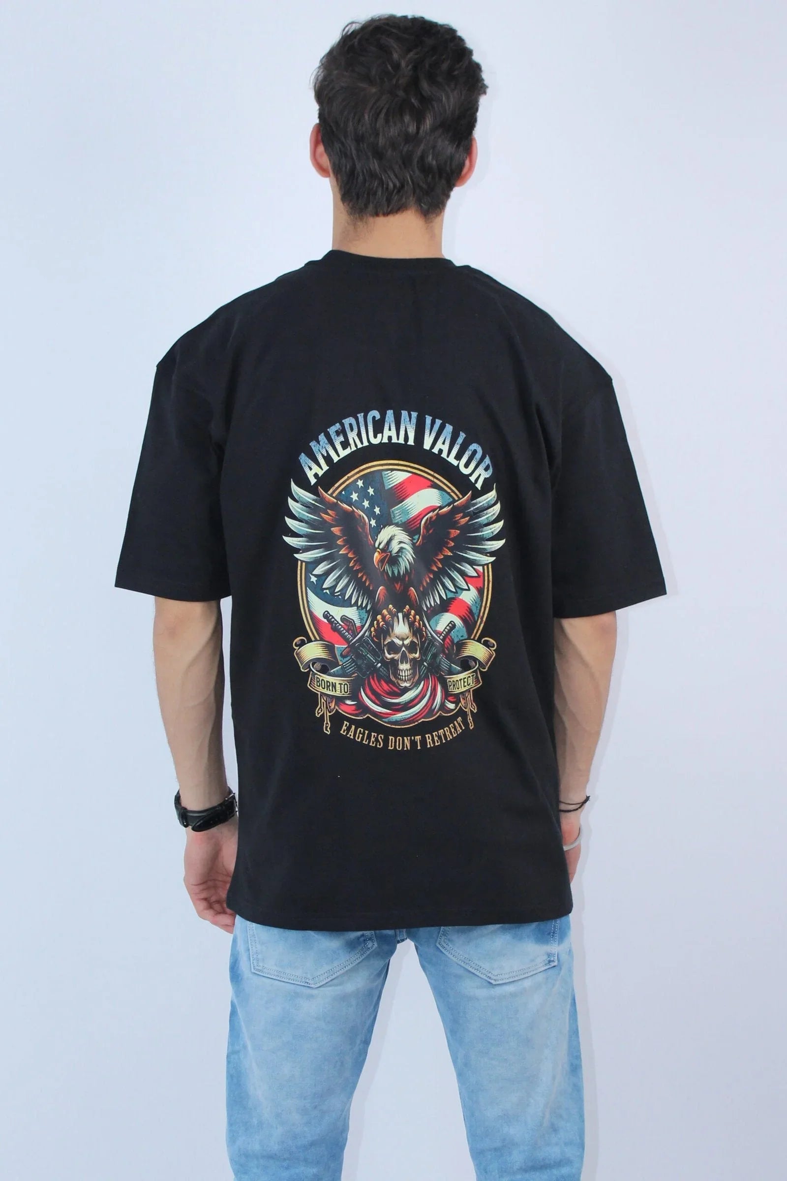 Printed Oversized Fit 4-Way Stretch Black T-Shirt - Calywer