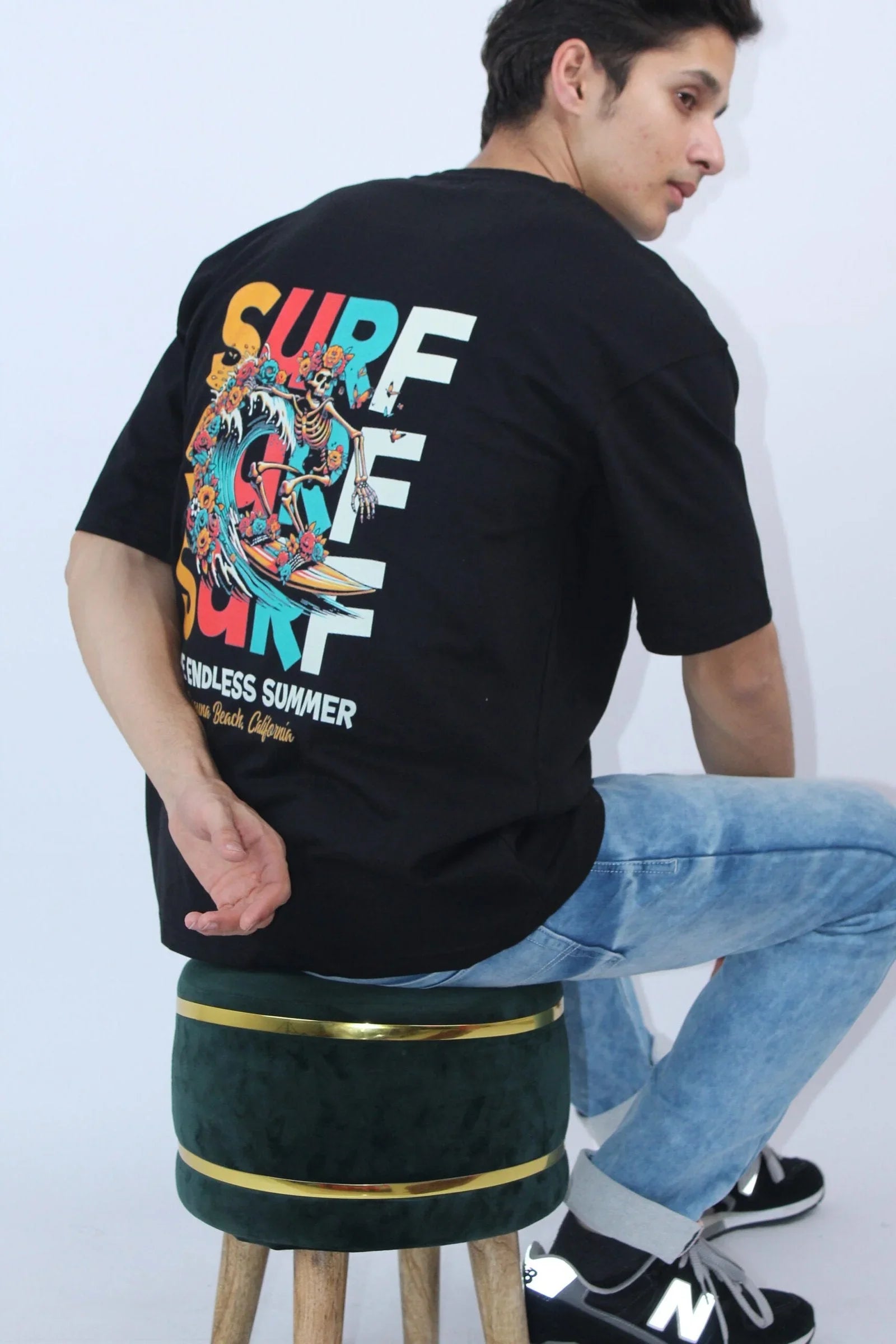 Oversized Solid Black Stretch T-Shirt - Calywer