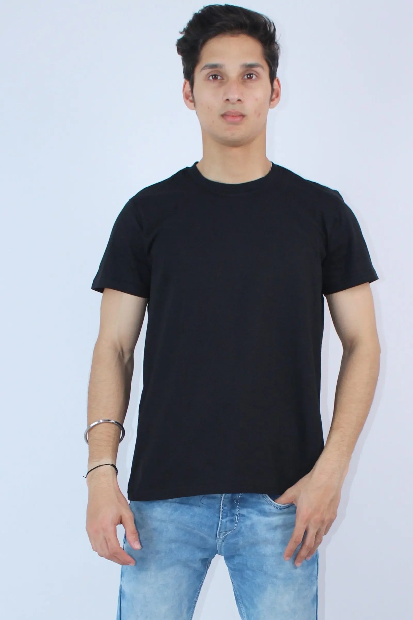 Men's Black Regular Slim Fit 2-Stretch T-Shirt - Calywer