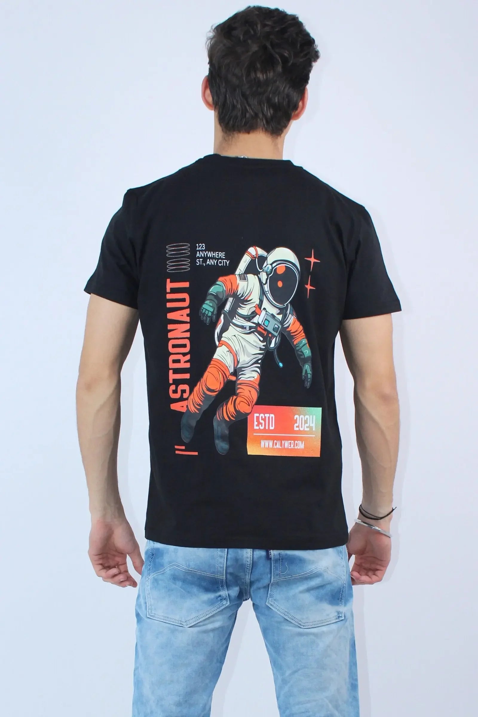 Men's Black Regular Slim Fit 2-Stretch T-Shirt - Calywer