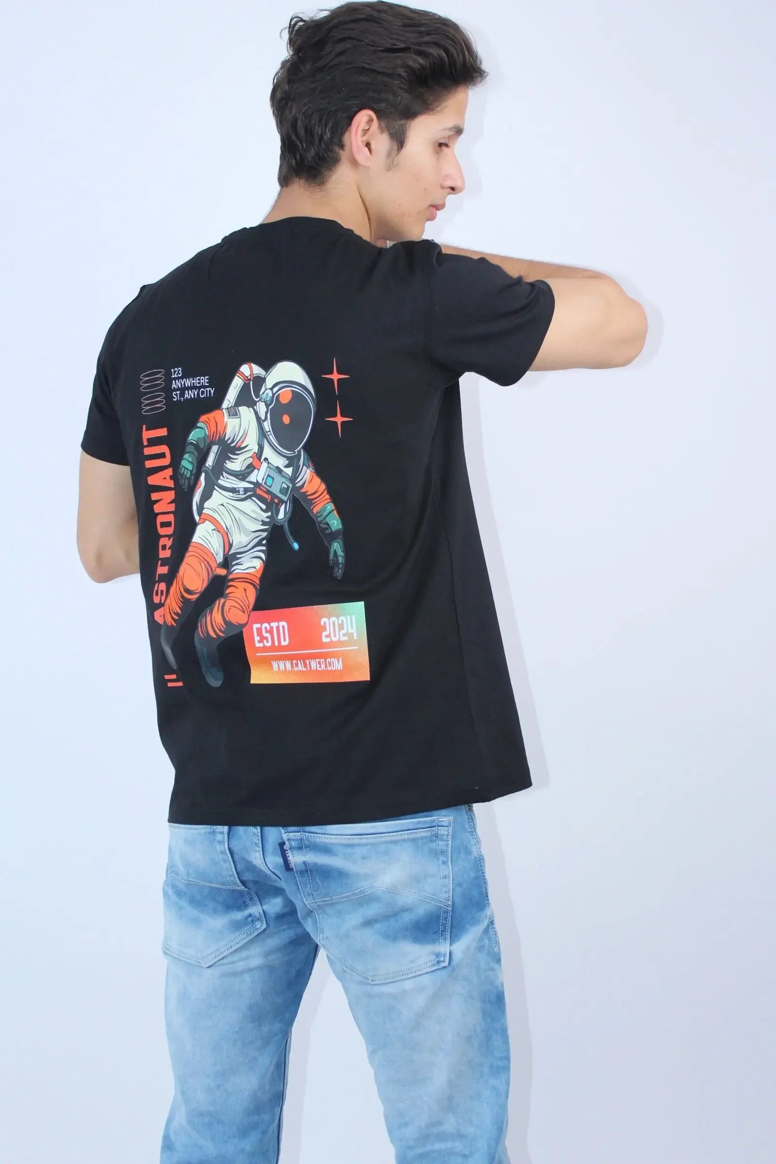 Men's Black Regular Slim Fit 2-Stretch T-Shirt - Calywer