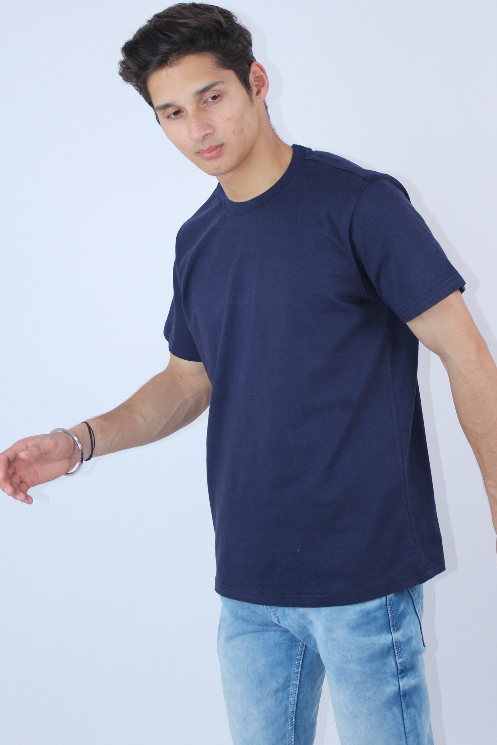 Printed Slim Fit Stretch Navy Blue T-Shirt - Calywer
