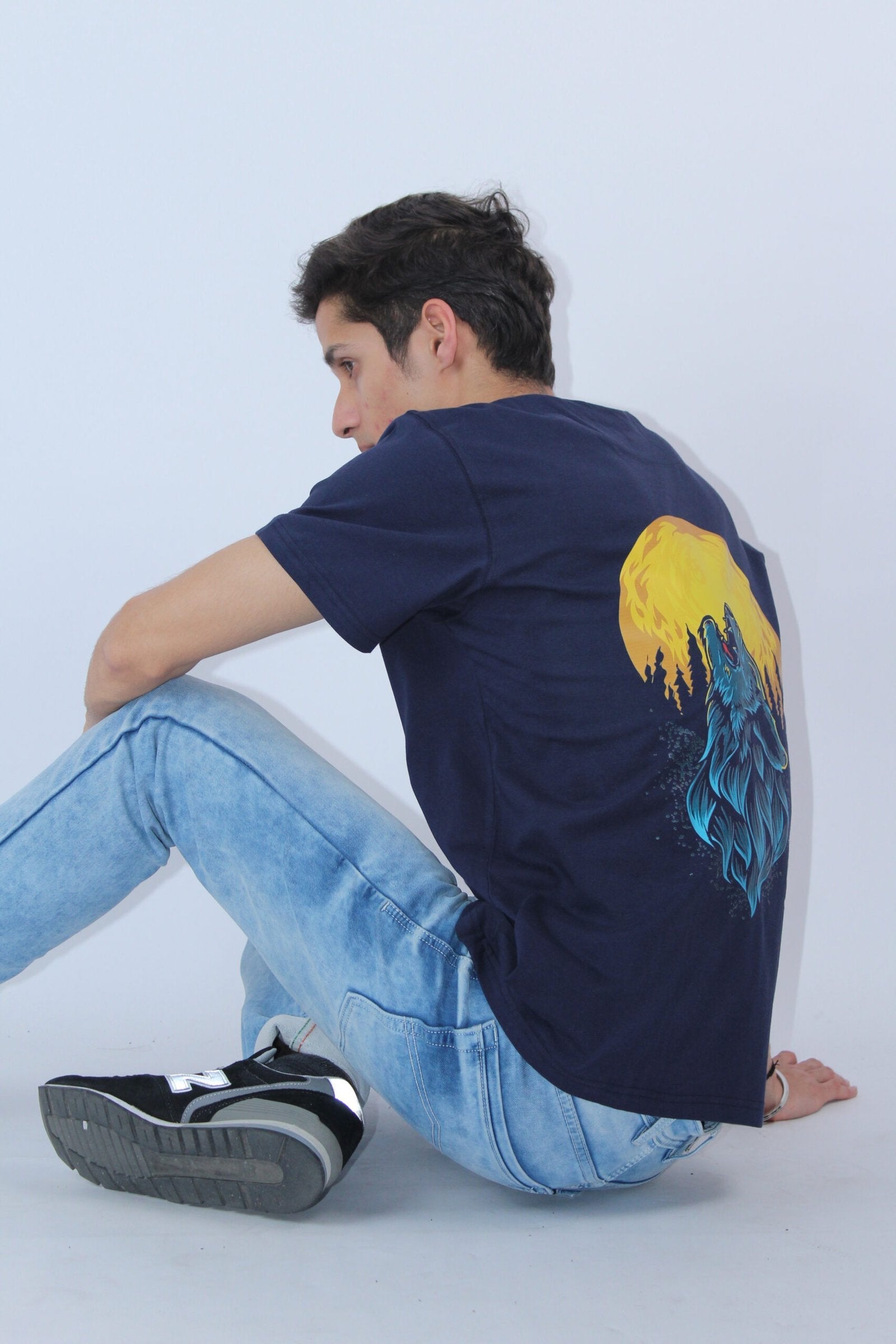 Printed Slim Fit Stretch Navy Blue T-Shirt - Calywer