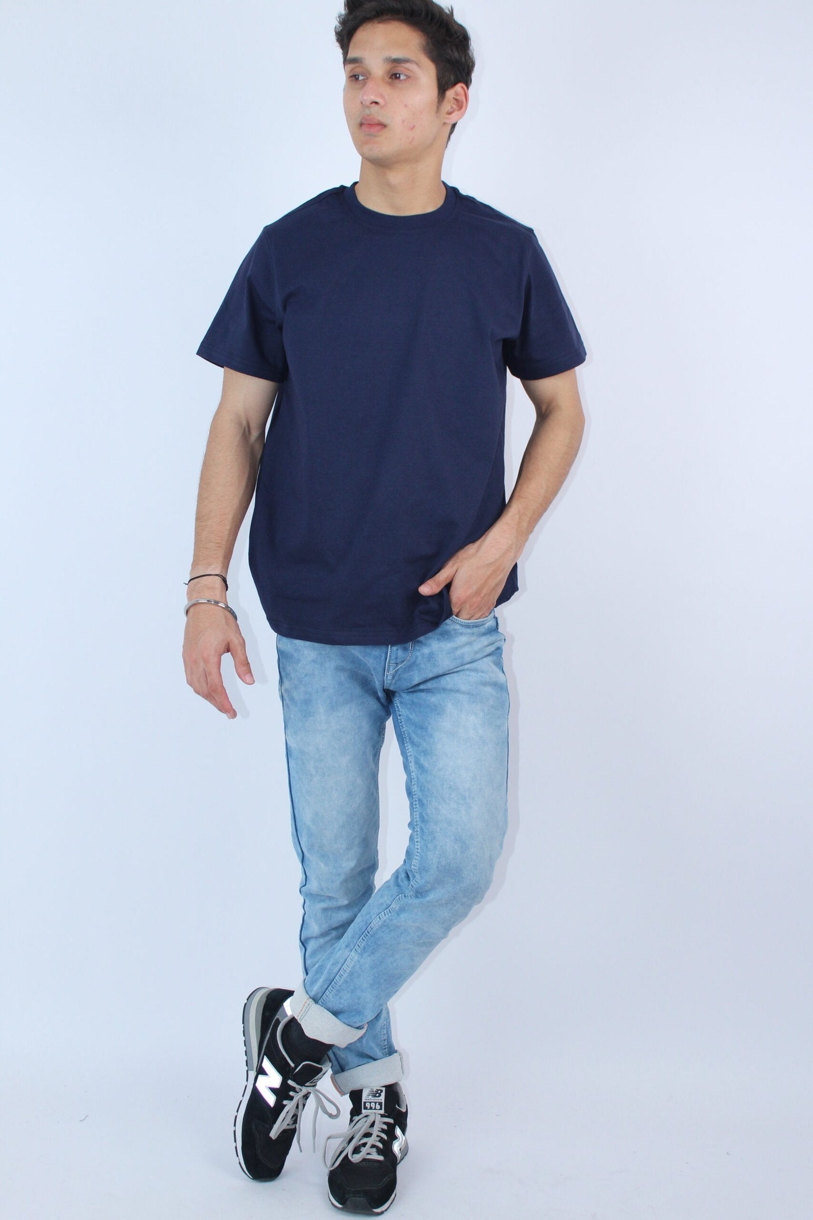 Printed Slim Fit Stretch Navy Blue T-Shirt - Calywer