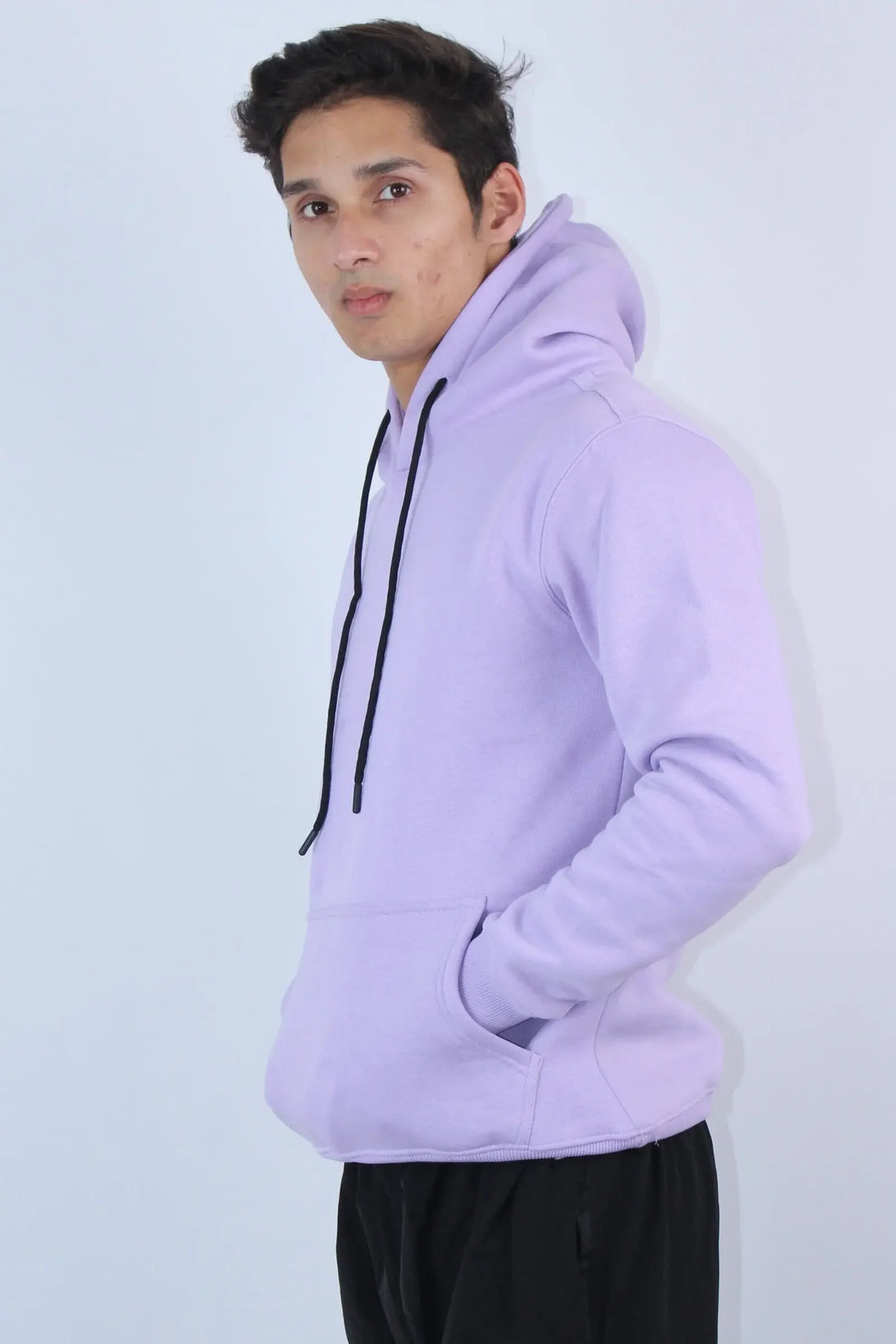 Men's Lavender Solid Relaxed Fit Hoodies - My Store
