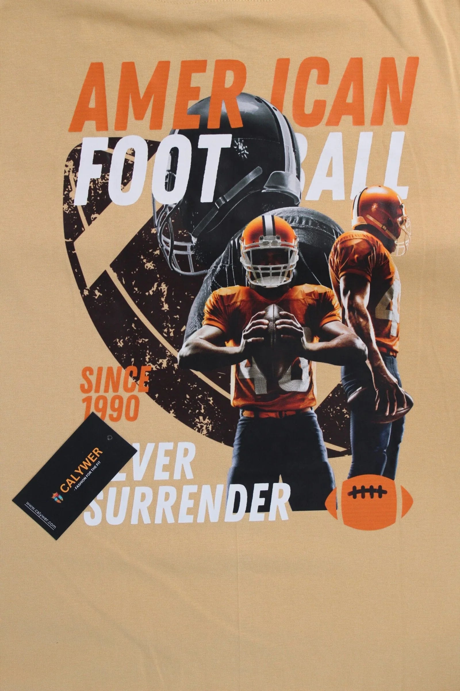 Printed Crew Neck Beige Slim Fir T-shirt - Calywer