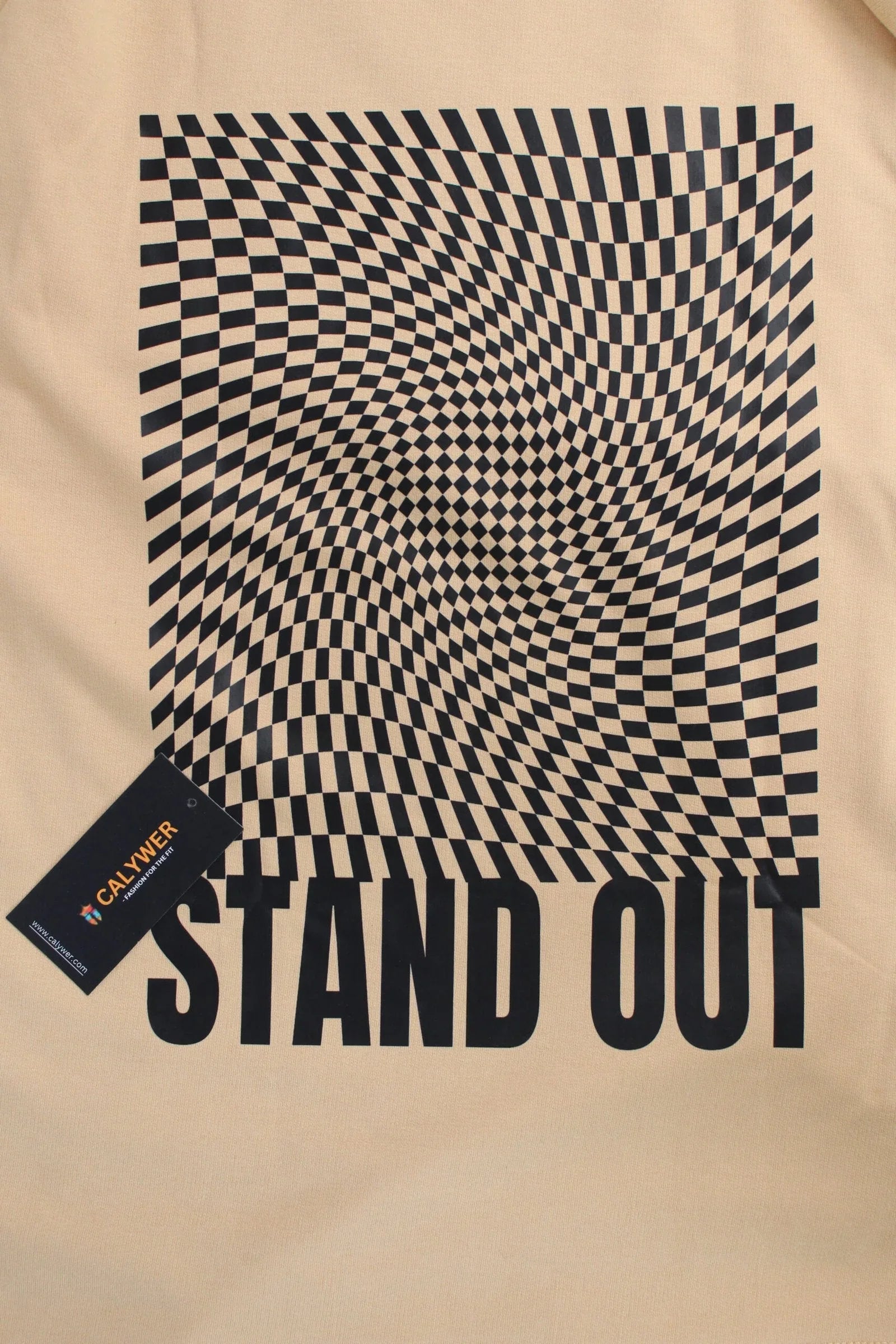 Oversized Printed 2-Way Stretch Beige T-Shirt - Calywer