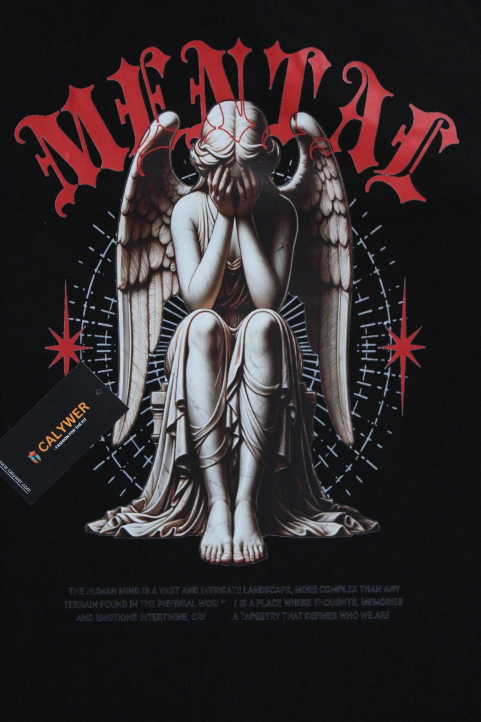 Printed Oversized Fit Solid Black T-Shirt - Calywer