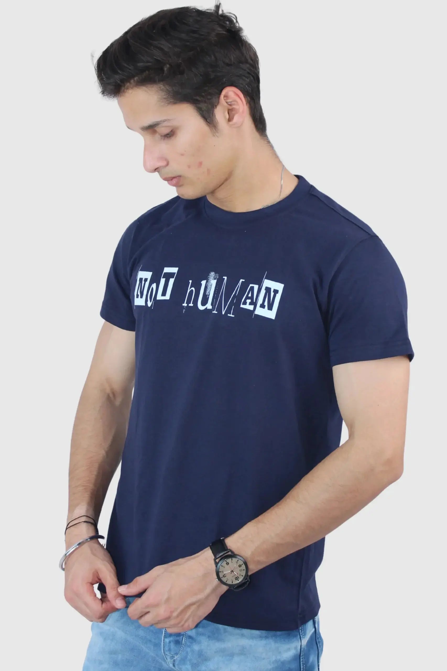 Men's Cotton Navy Blue Slim Fit T-Shirt - Calywer