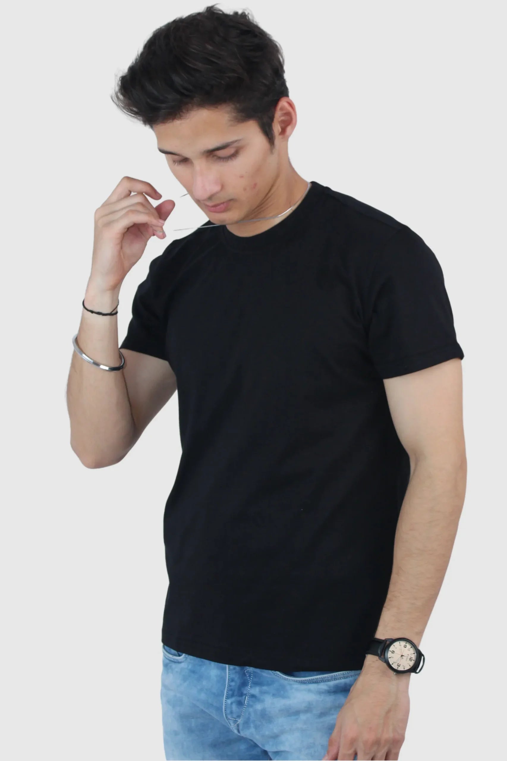 Slim Fit Stretch Black T Shirt For Men - Calywer